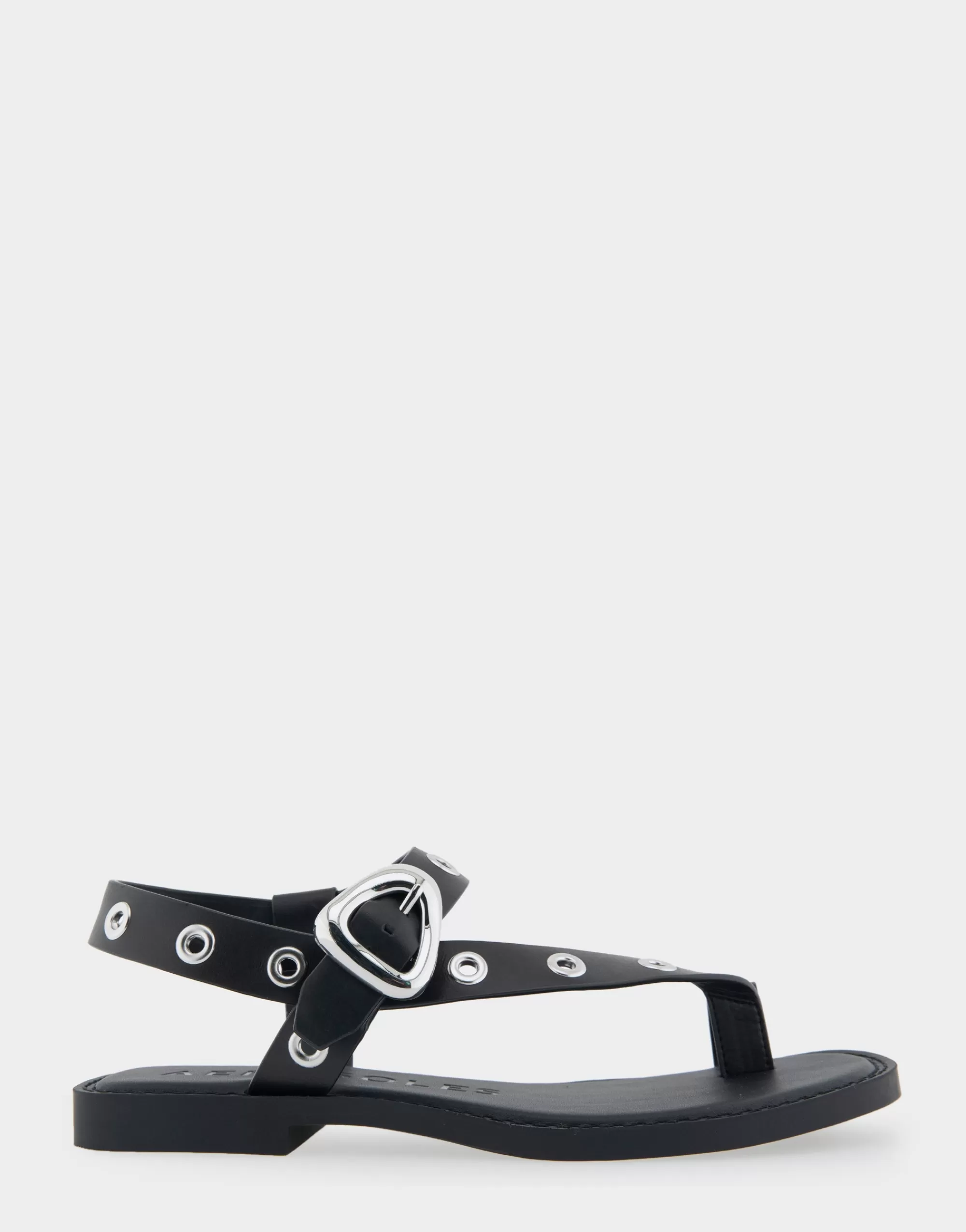 Aerosoles Flats*Comfortable Women's Grommeted Asymmetrical Toe Ring Sandal in Black Faux Leather