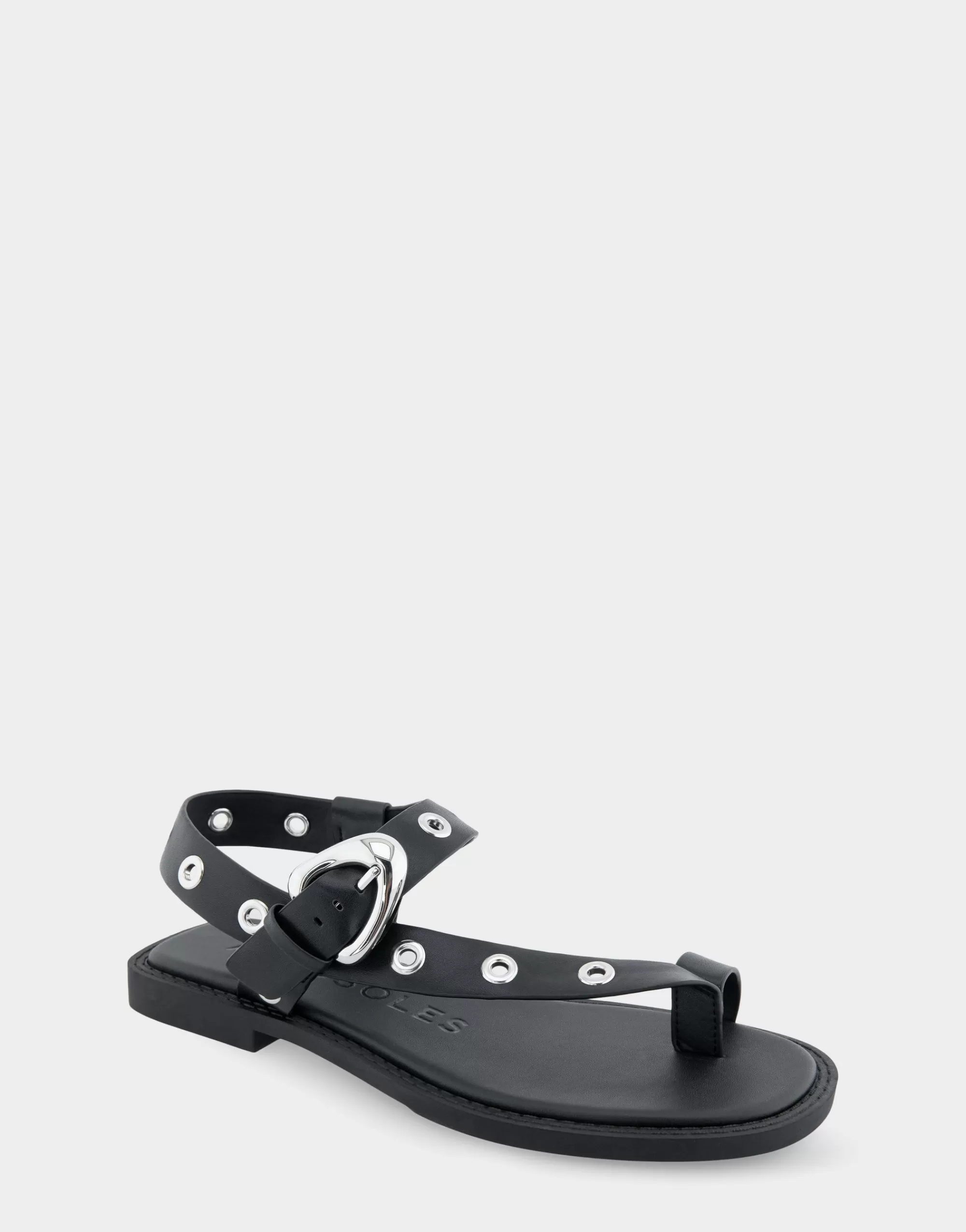 Aerosoles Flats*Comfortable Women's Grommeted Asymmetrical Toe Ring Sandal in Black Faux Leather