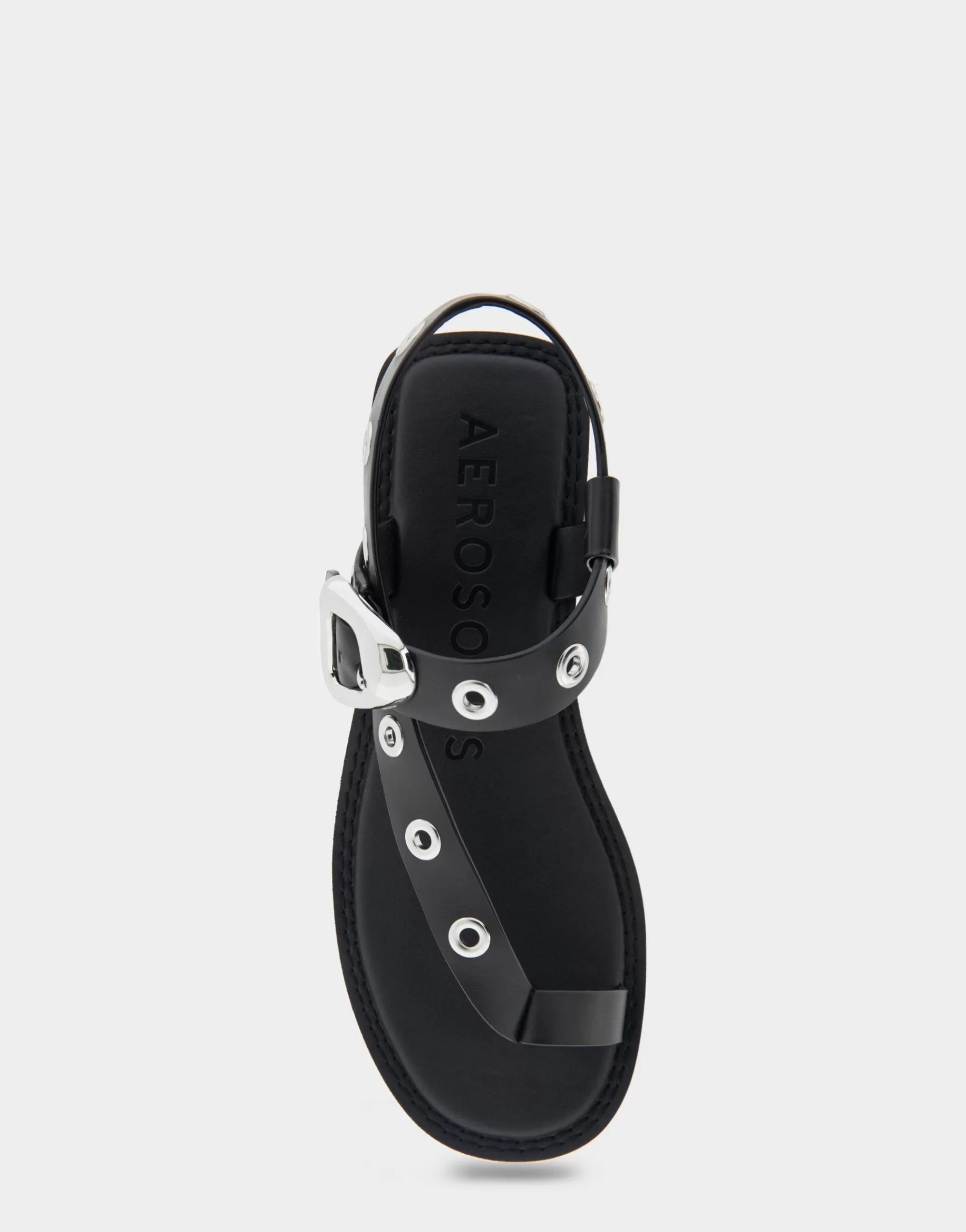 Aerosoles Flats*Comfortable Women's Grommeted Asymmetrical Toe Ring Sandal in Black Faux Leather