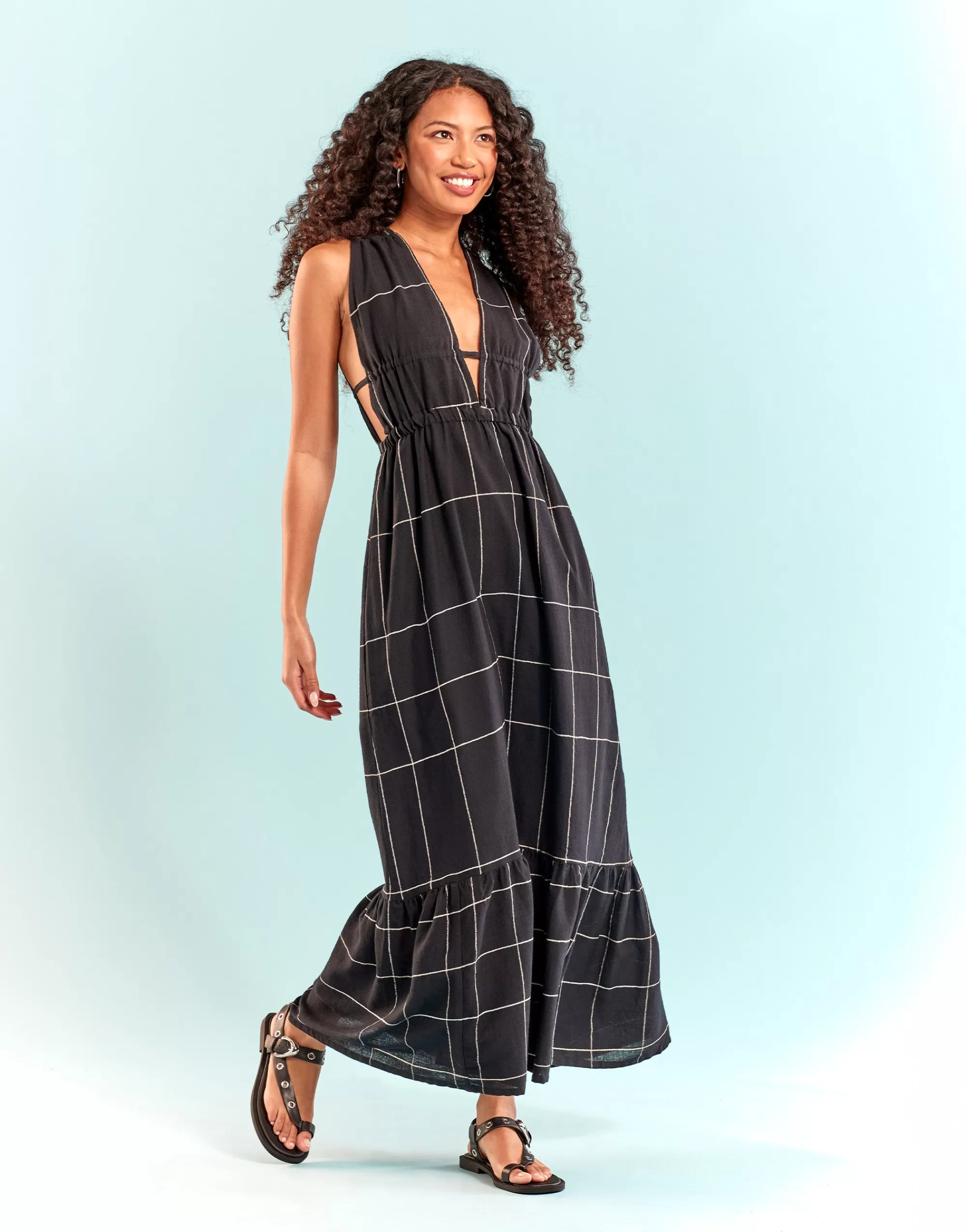 Aerosoles Flats*Comfortable Women's Grommeted Asymmetrical Toe Ring Sandal in Black Faux Leather
