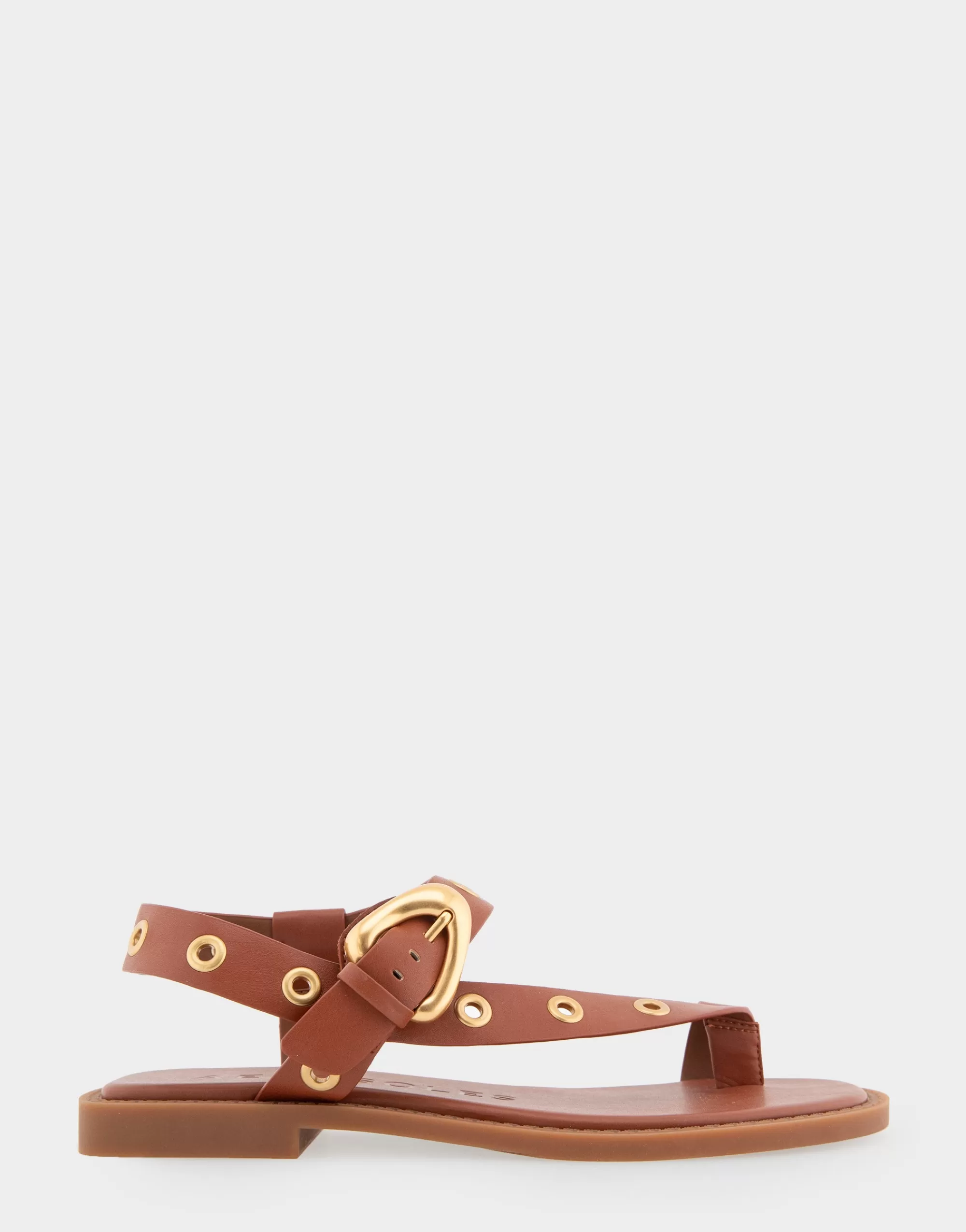 Aerosoles Flats*Comfortable Women's Grommeted Asymmetrical Toe Ring Sandal in Gingerbread Faux Leather