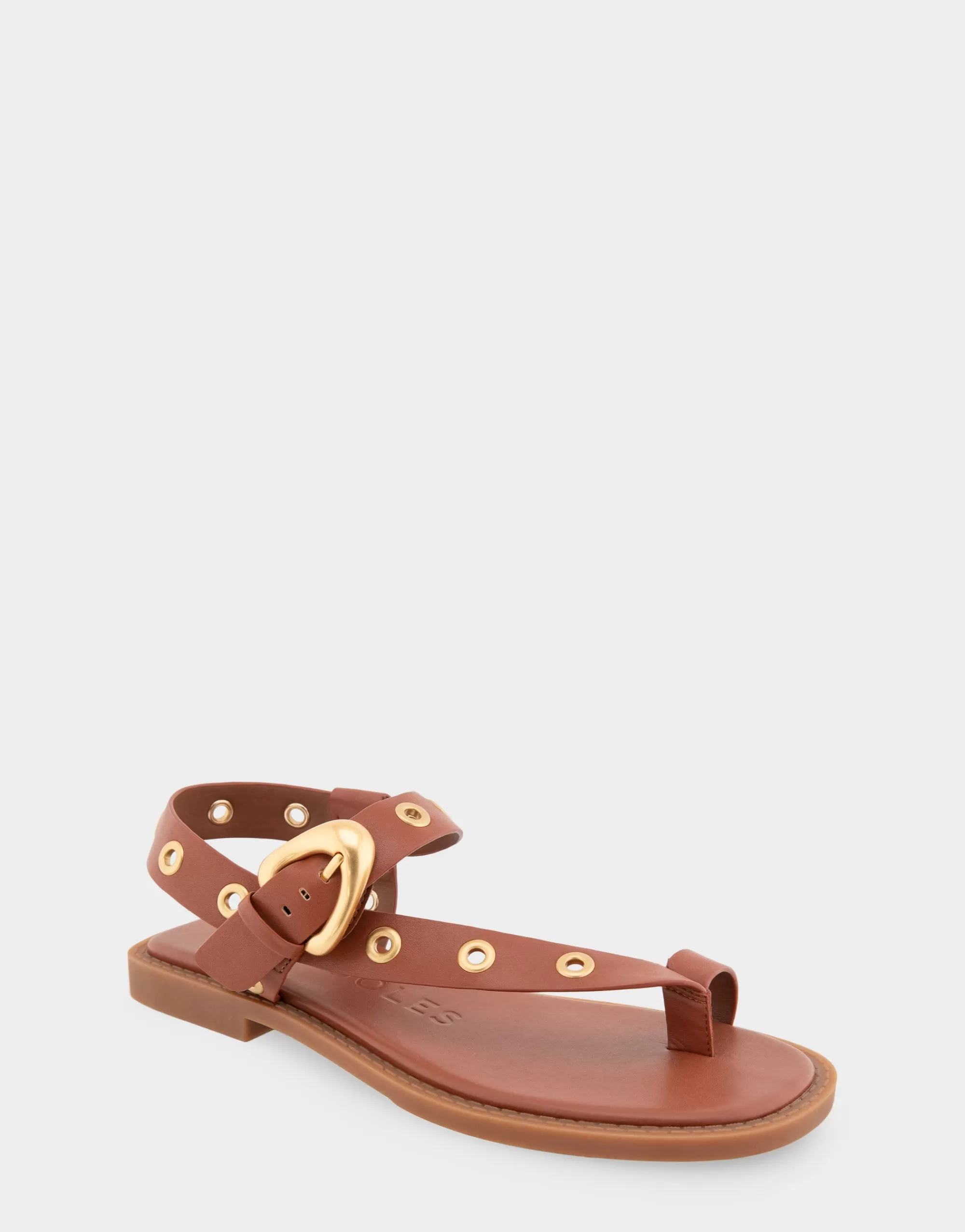 Aerosoles Flats*Comfortable Women's Grommeted Asymmetrical Toe Ring Sandal in Gingerbread Faux Leather