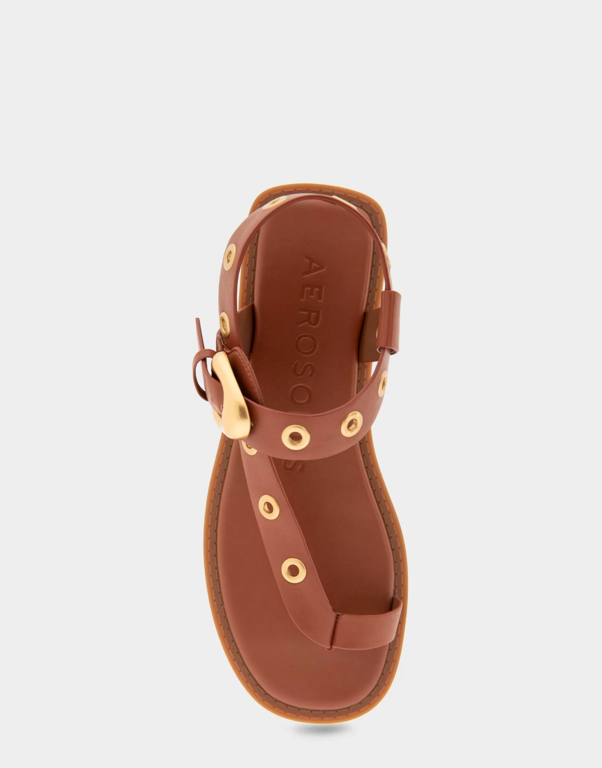 Aerosoles Flats*Comfortable Women's Grommeted Asymmetrical Toe Ring Sandal in Gingerbread Faux Leather