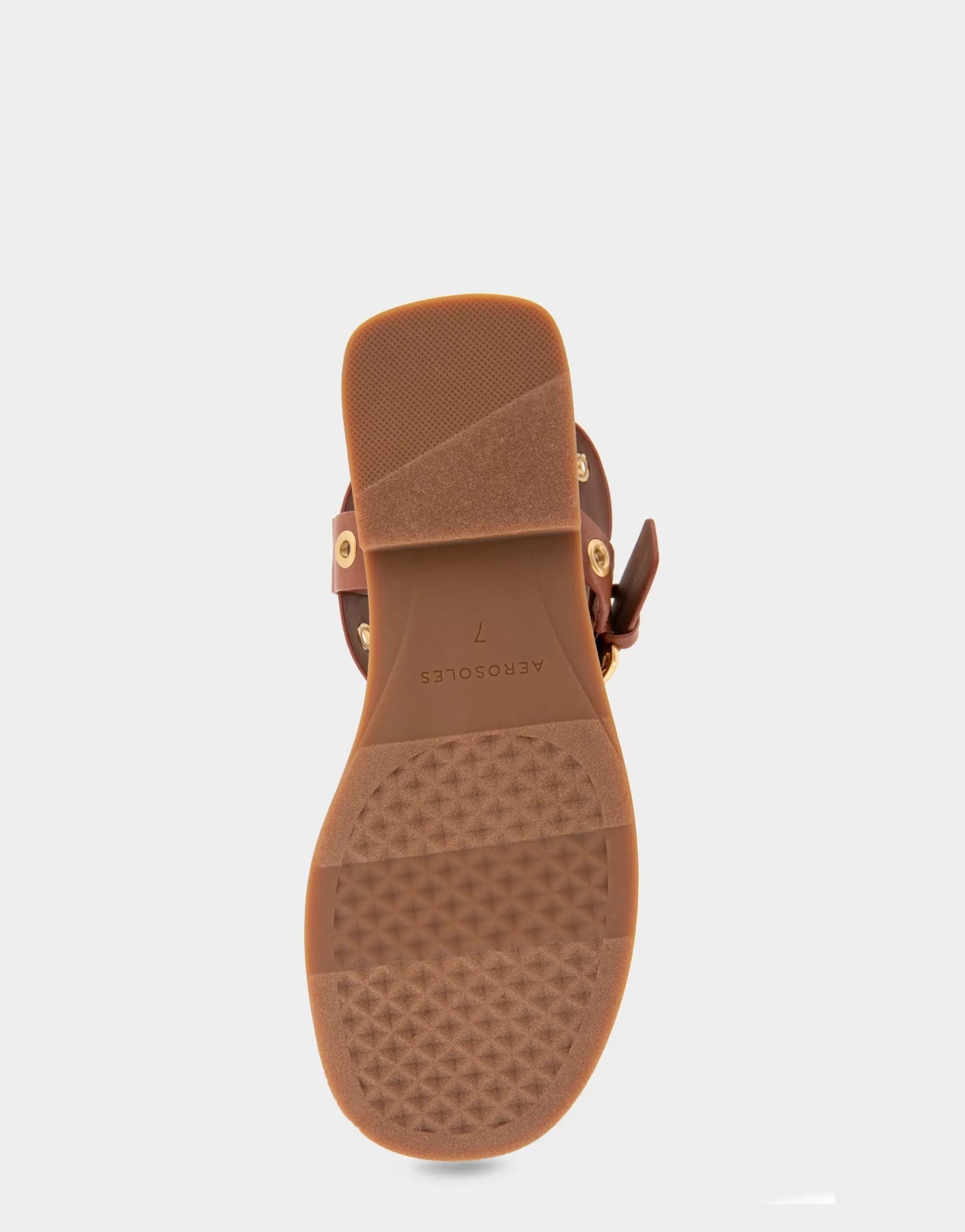 Aerosoles Flats*Comfortable Women's Grommeted Asymmetrical Toe Ring Sandal in Gingerbread Faux Leather