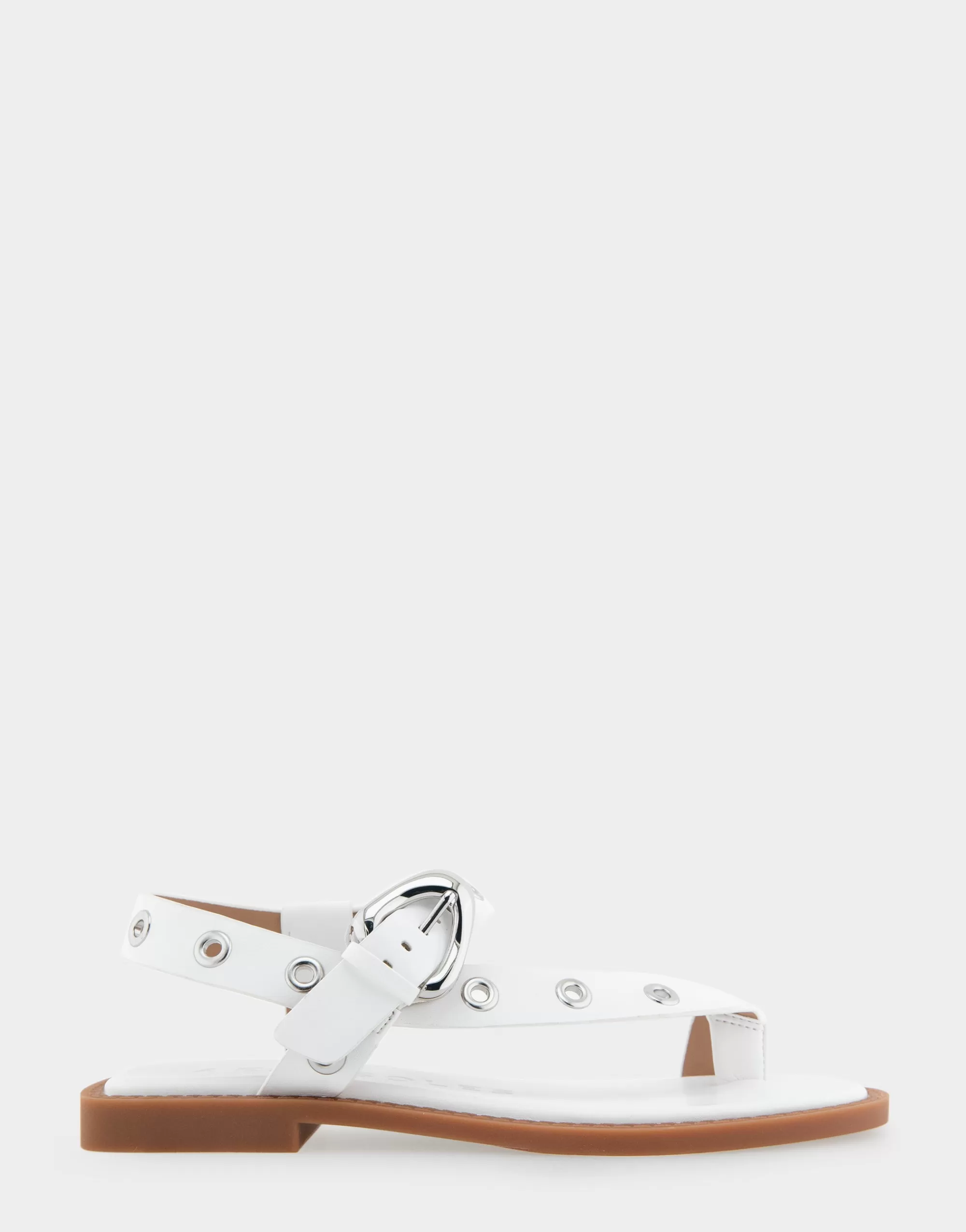 Aerosoles Flats*Comfortable Women's Grommeted Asymmetrical Toe Ring Sandal in White Faux Leather