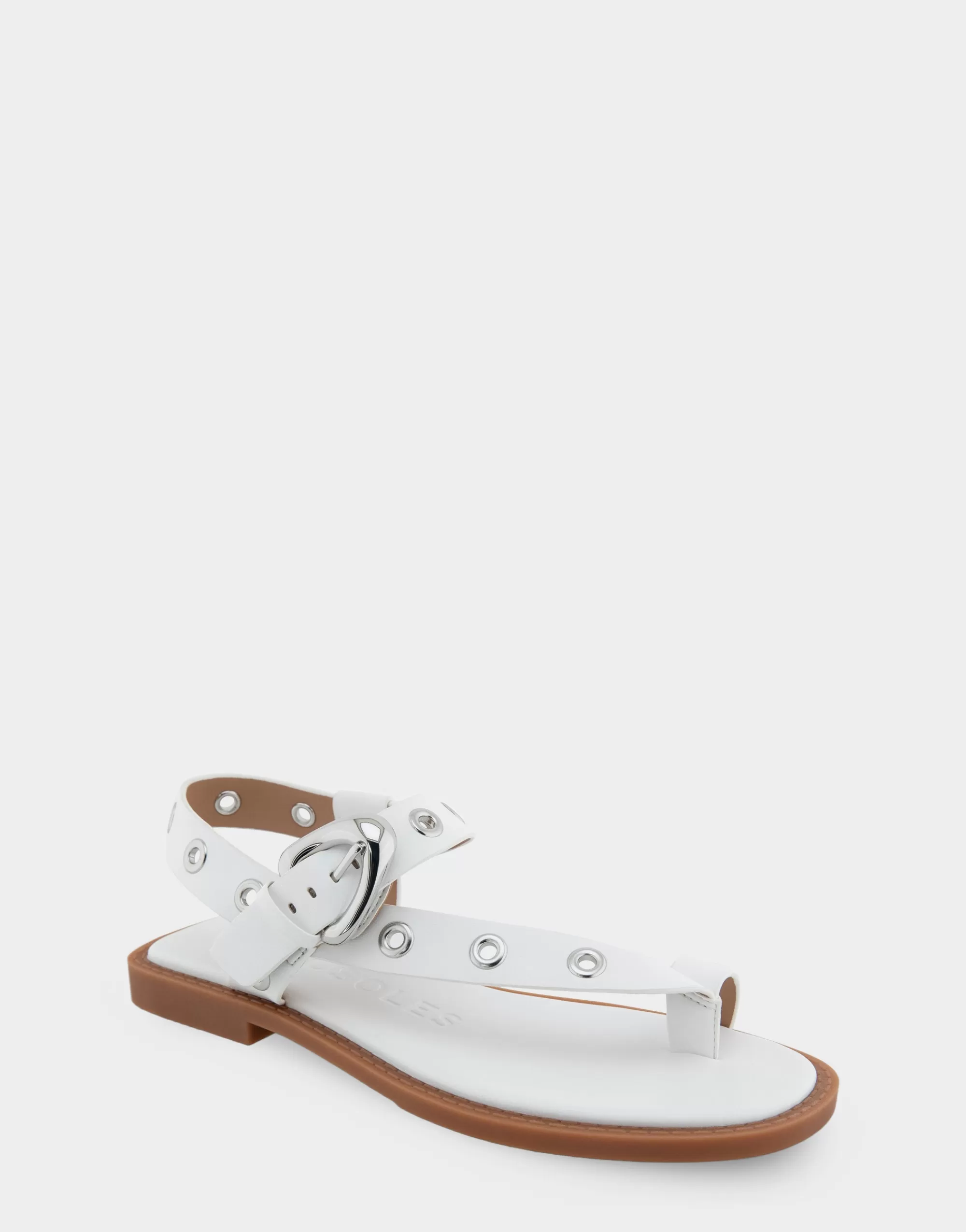 Aerosoles Flats*Comfortable Women's Grommeted Asymmetrical Toe Ring Sandal in White Faux Leather