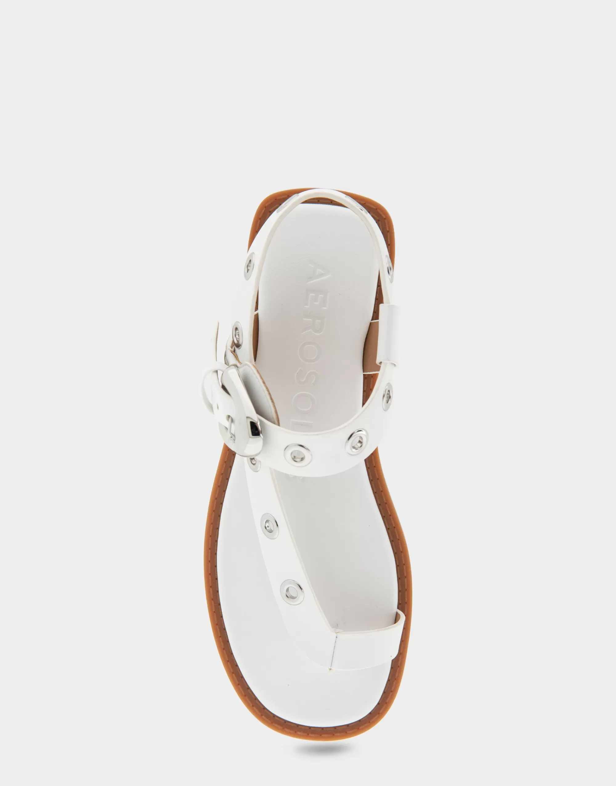 Aerosoles Flats*Comfortable Women's Grommeted Asymmetrical Toe Ring Sandal in White Faux Leather