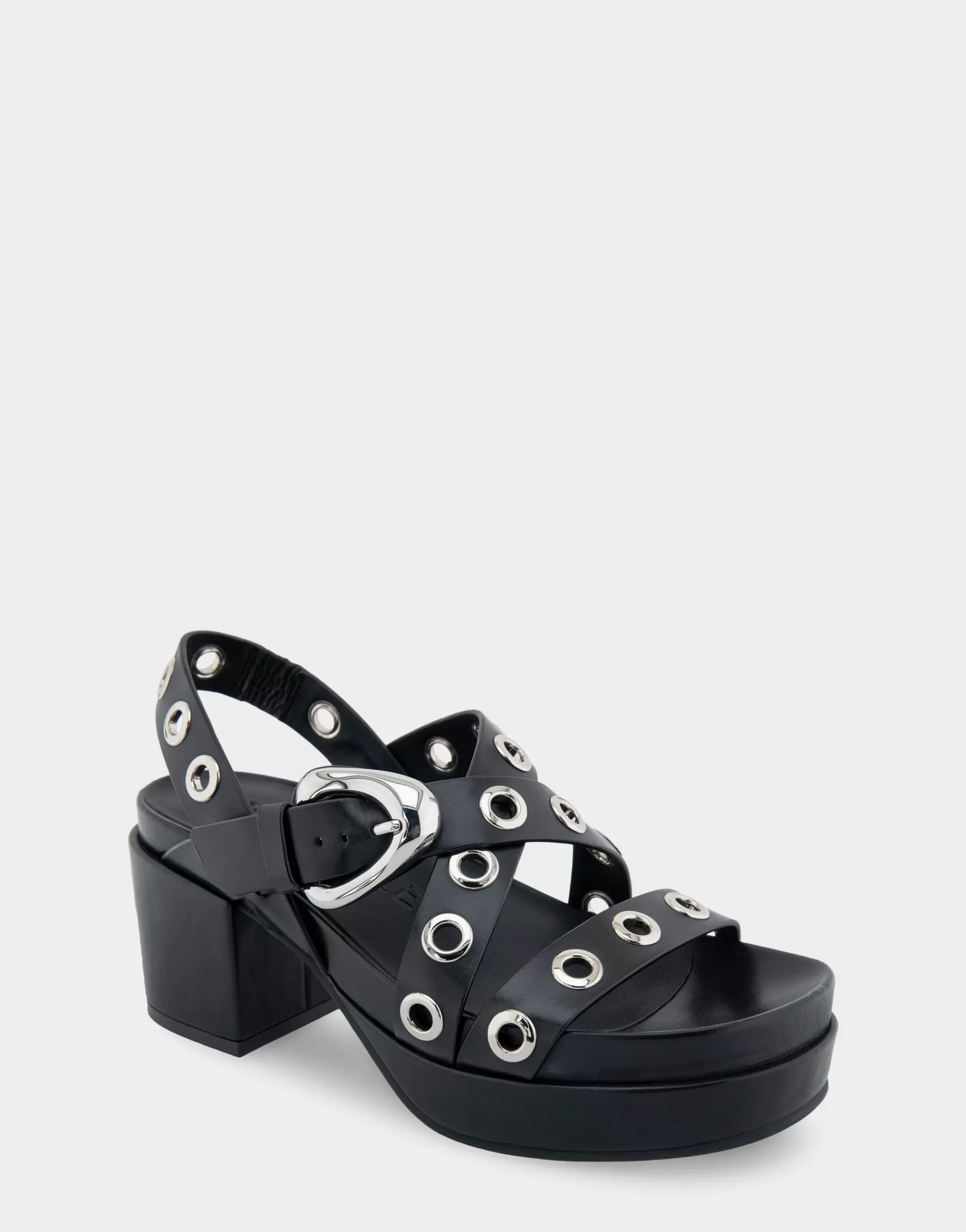 Aerosoles Platforms | Platforms*Comfortable Women's Grommeted Strappy Molded Footbed Platform Sandal in Black Leather