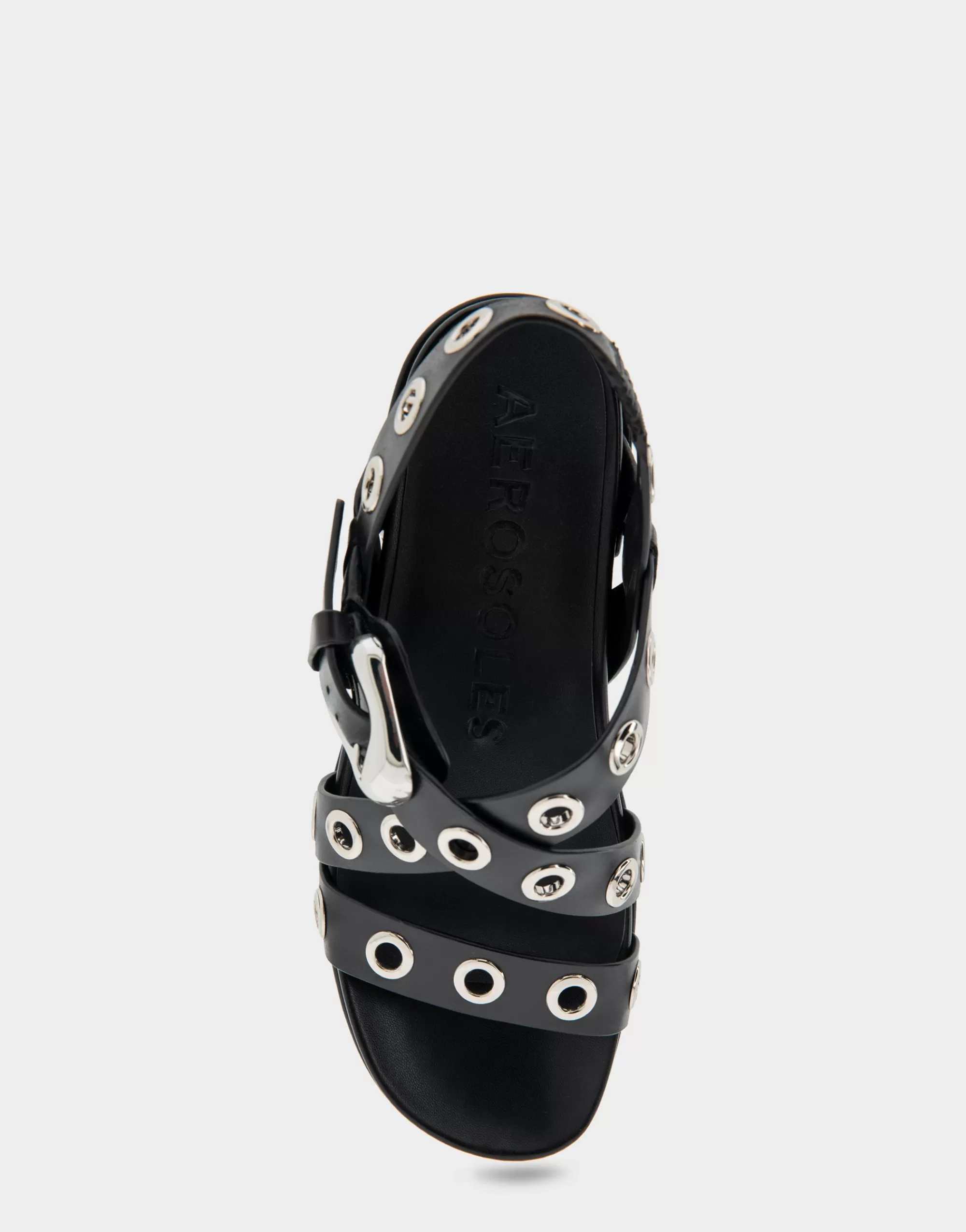 Aerosoles Platforms | Platforms*Comfortable Women's Grommeted Strappy Molded Footbed Platform Sandal in Black Leather