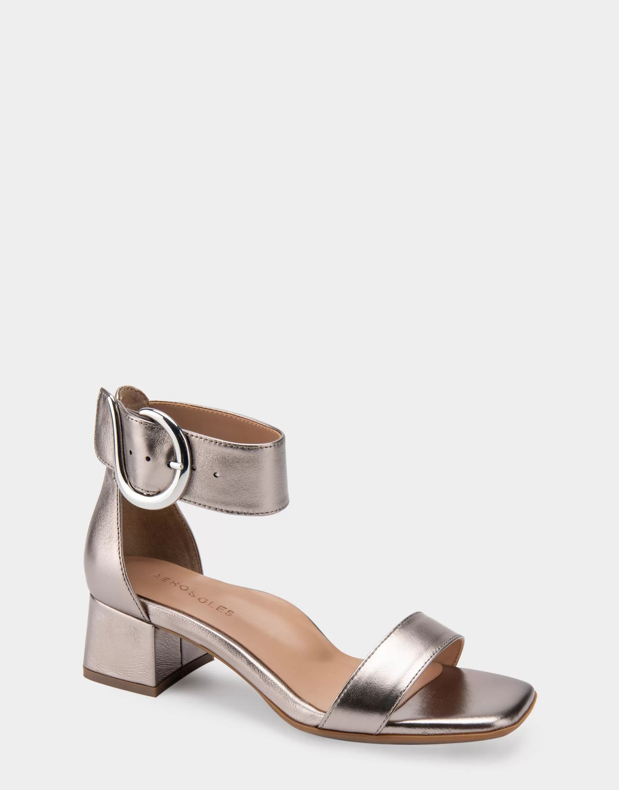 Aerosoles Dress*Comfortable Women's Heeled Sandal in Silver Genuine Leather