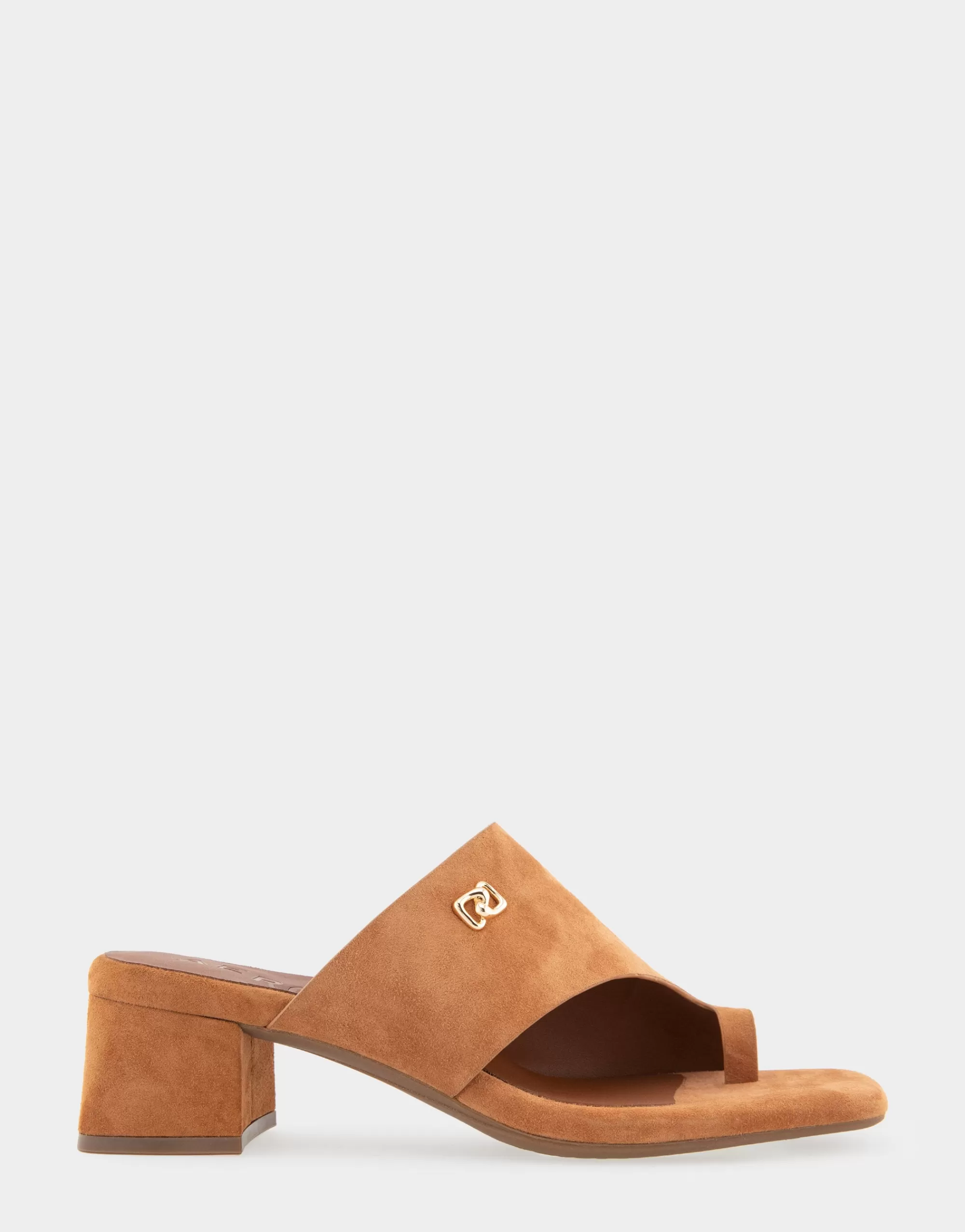 Aerosoles Slides*Comfortable Women's Hooded Toe Ring Block Heel Slide Sandal in Tan Suede