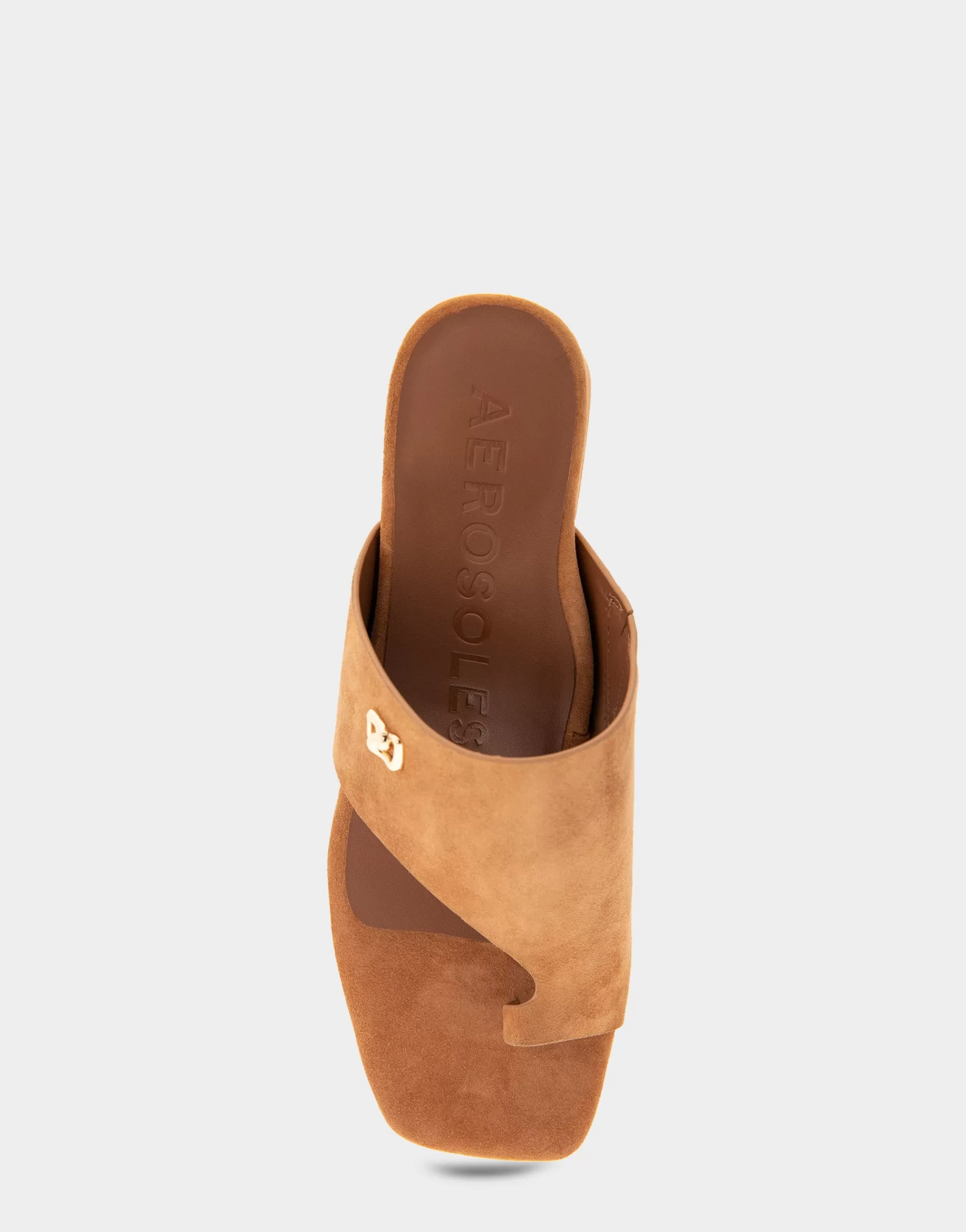 Aerosoles Slides*Comfortable Women's Hooded Toe Ring Block Heel Slide Sandal in Tan Suede
