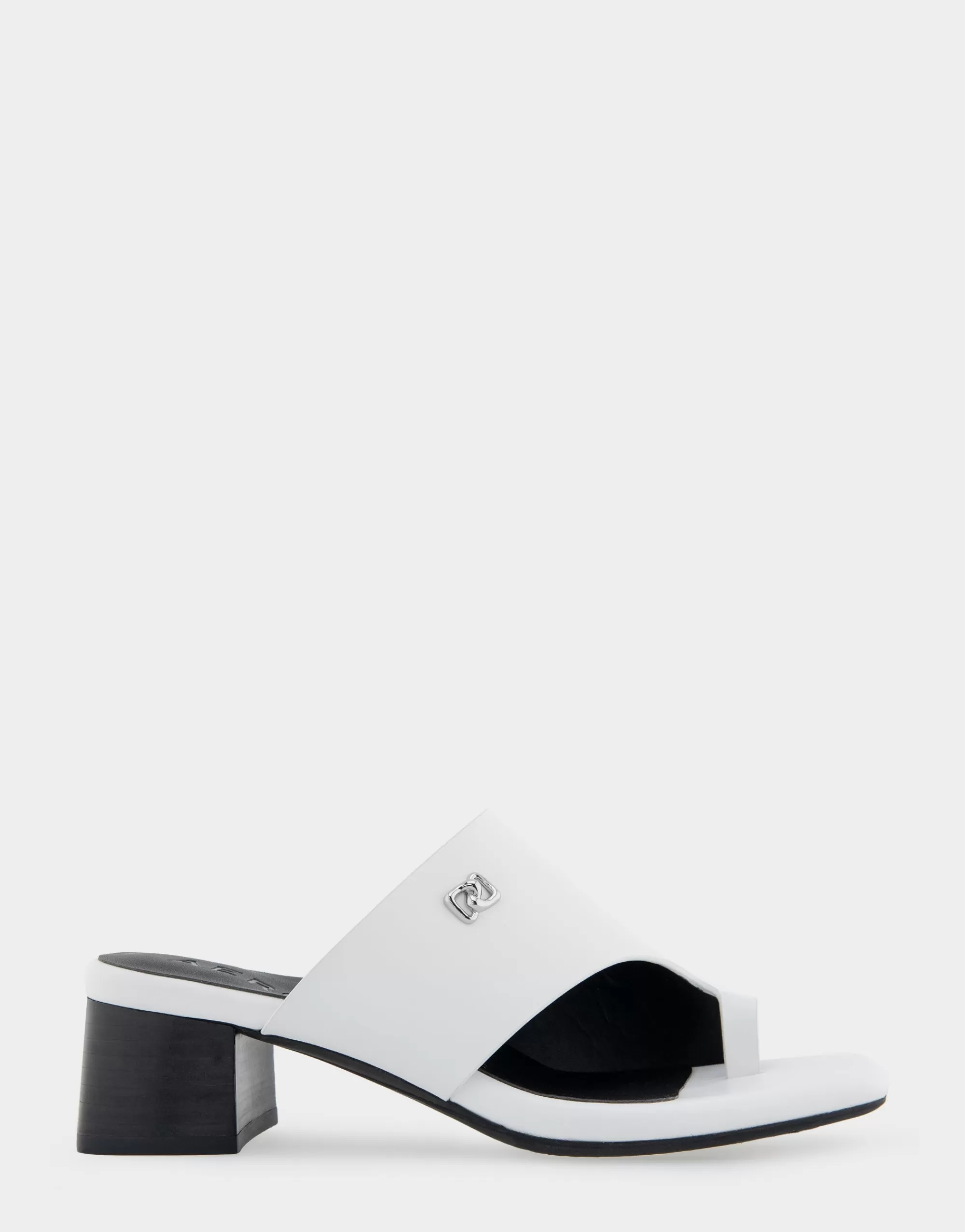 Aerosoles Slides*Comfortable Women's Hooded Toe Ring Block Heel Slide Sandal in White Leather