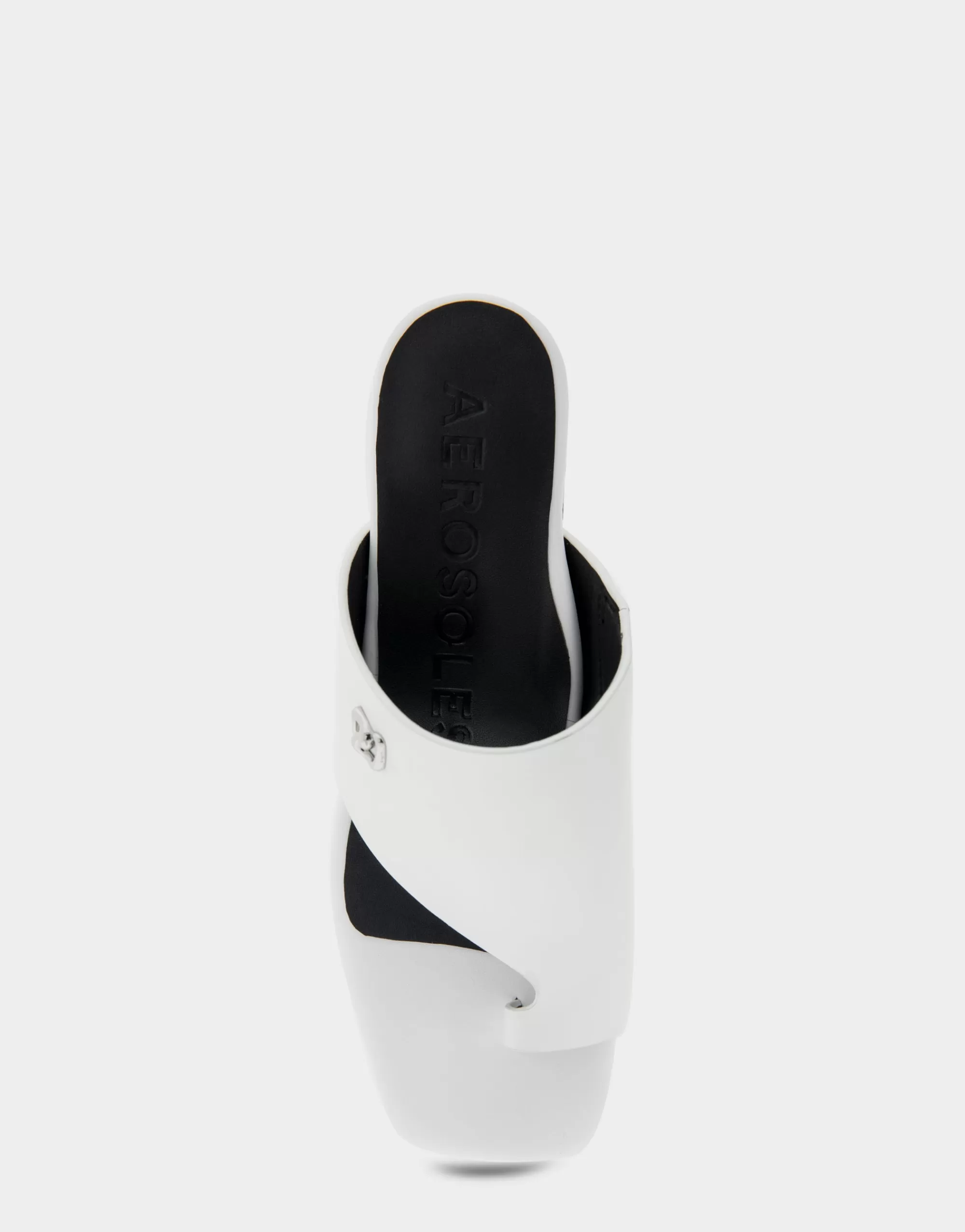 Aerosoles Slides*Comfortable Women's Hooded Toe Ring Block Heel Slide Sandal in White Leather
