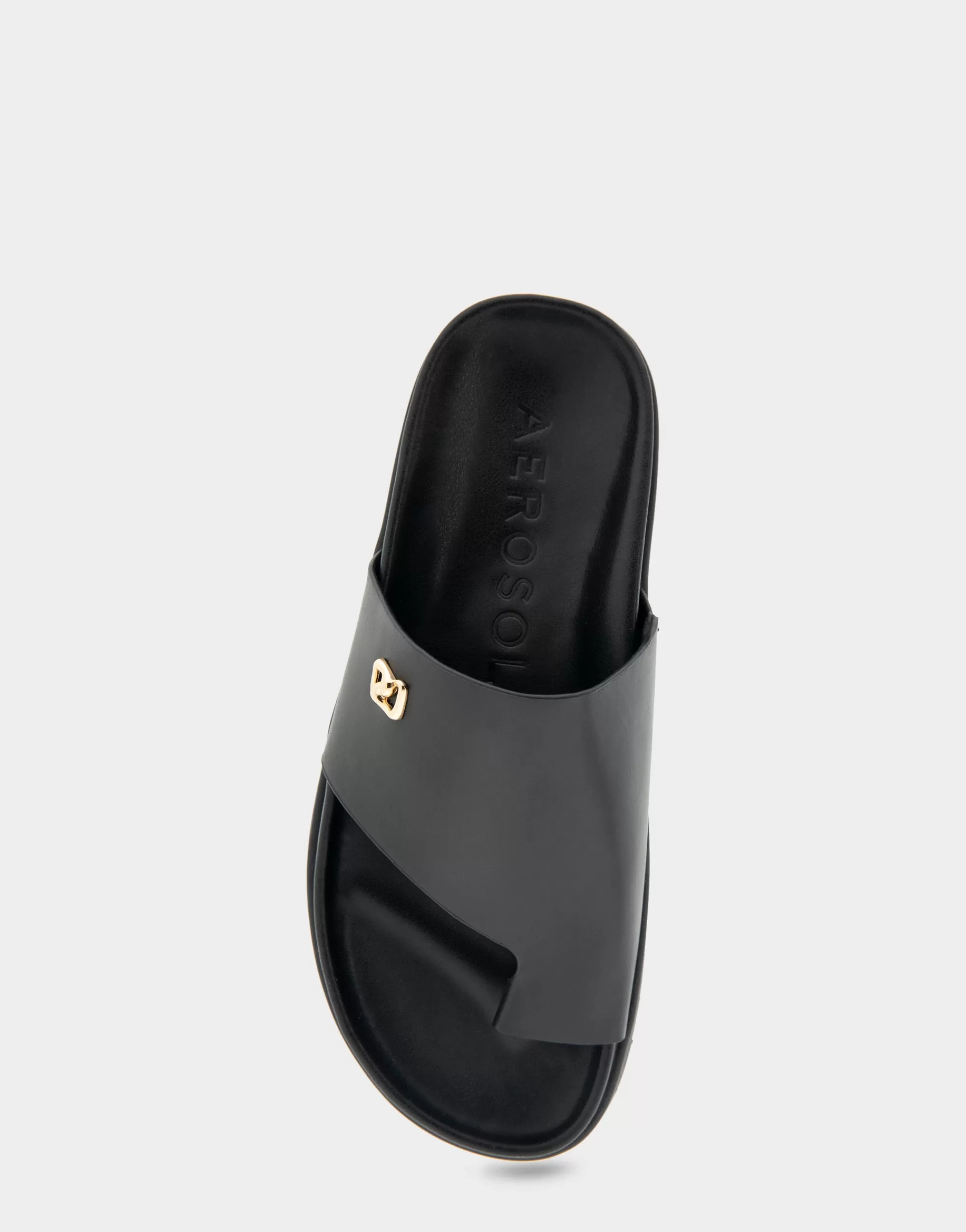 Aerosoles Flats*Comfortable Women's Hooded Toe Ring Footbed Sandal in Black Leather