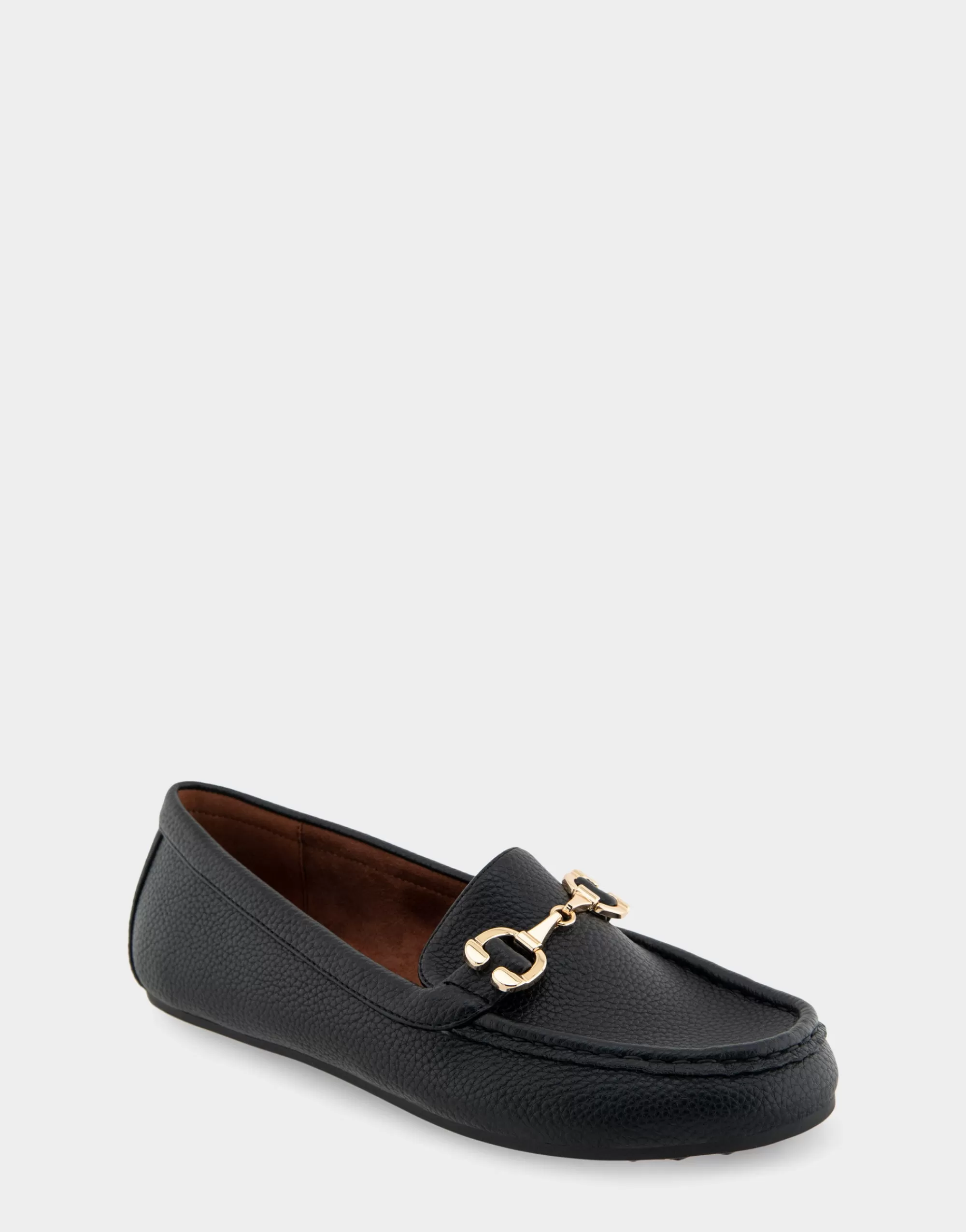 Aerosoles Loafers*Comfortable Women's Horsebit Driver Moc in Black Pebbled Faux Leather Faux Leather