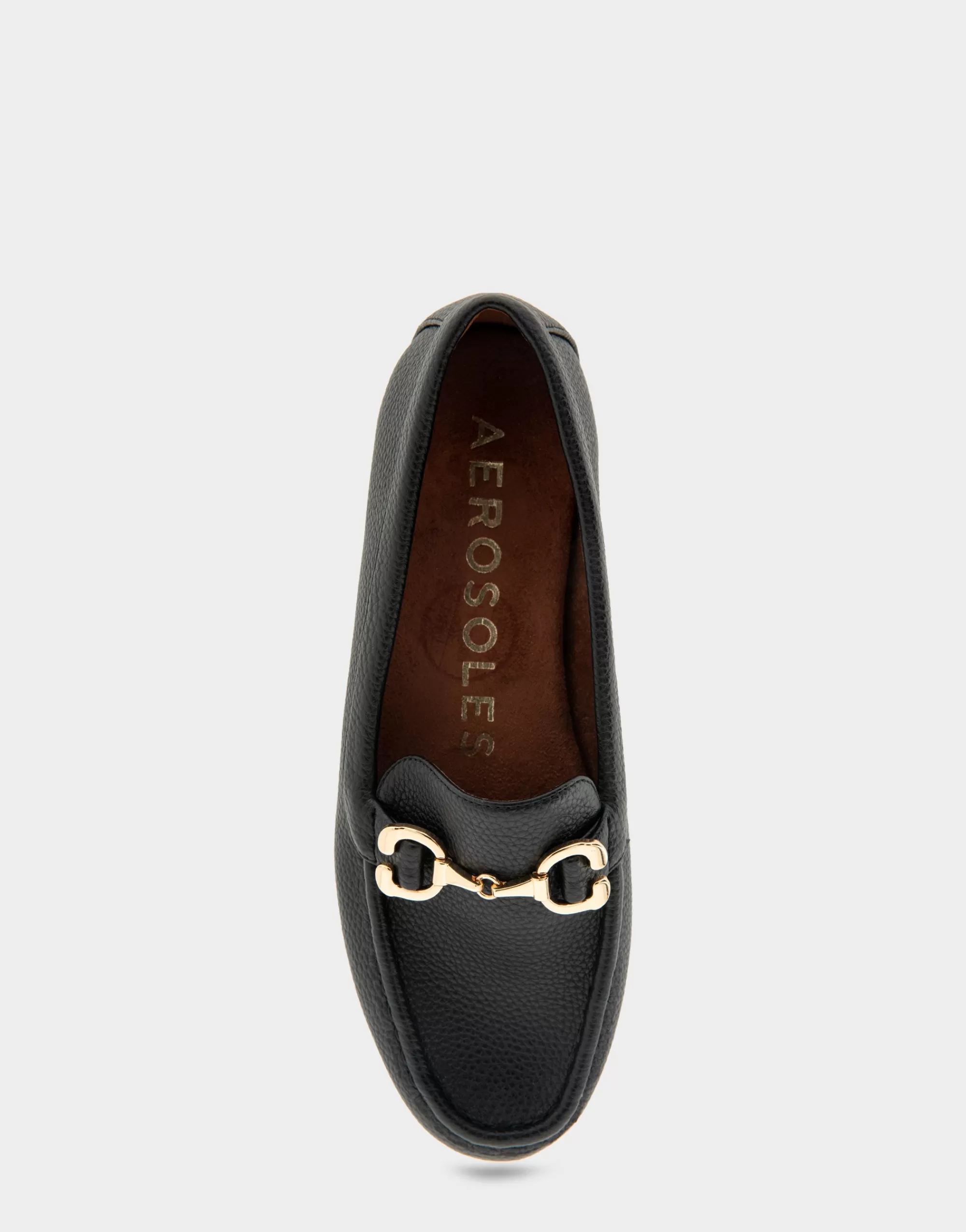 Aerosoles Loafers*Comfortable Women's Horsebit Driver Moc in Black Pebbled Faux Leather Faux Leather