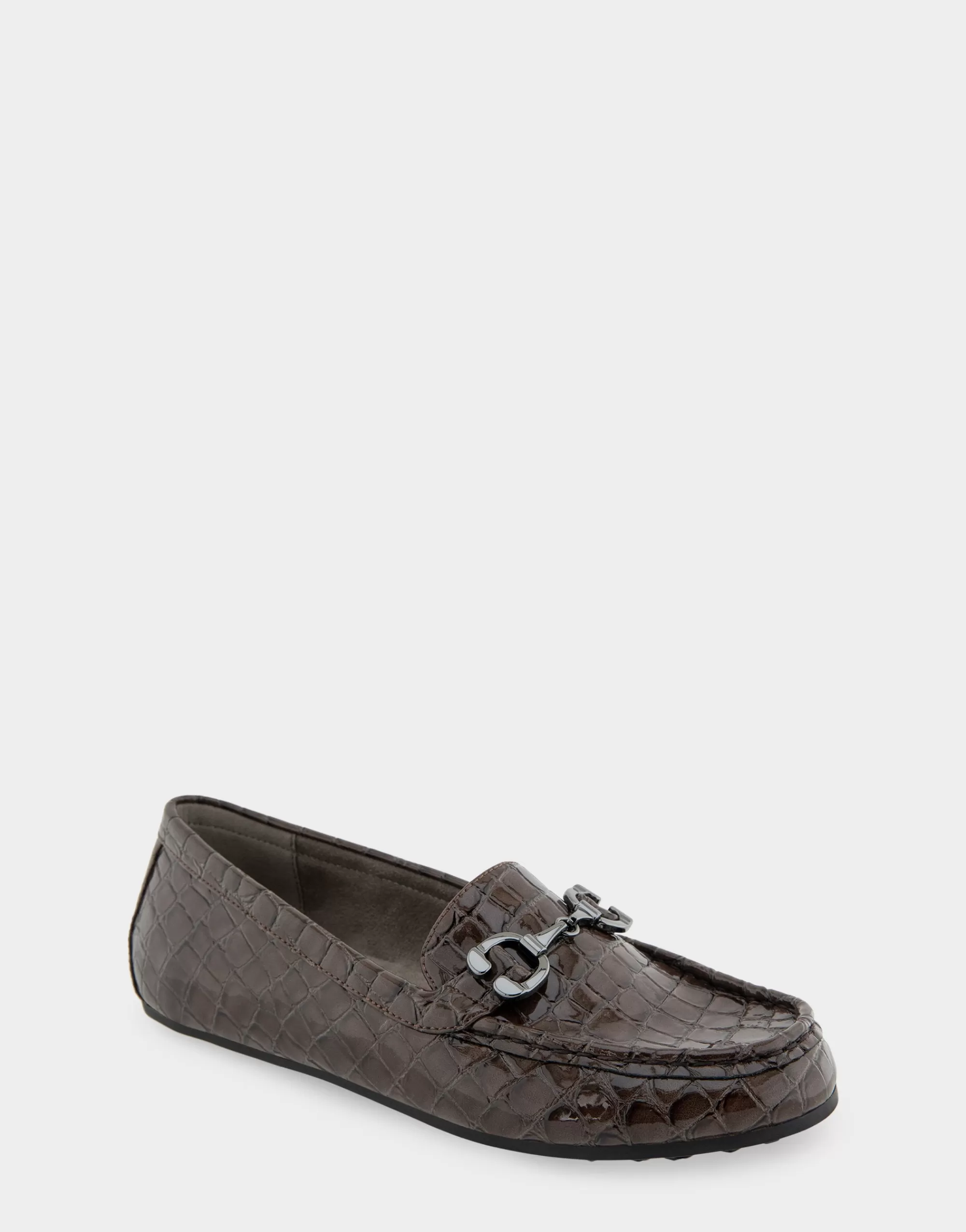 Aerosoles Loafers*Comfortable Women's Horsebit Driver Moc in Chocolate Croco Faux Leather Croco Faux Leather