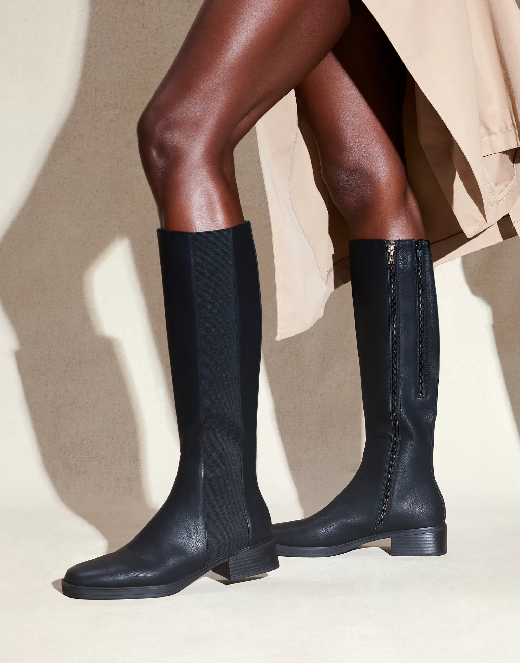Aerosoles Tall Boots*Comfortable Women's Knee High Elastic Inset Equestrian Boot in Black Grainy Faux Leather Faux Leather