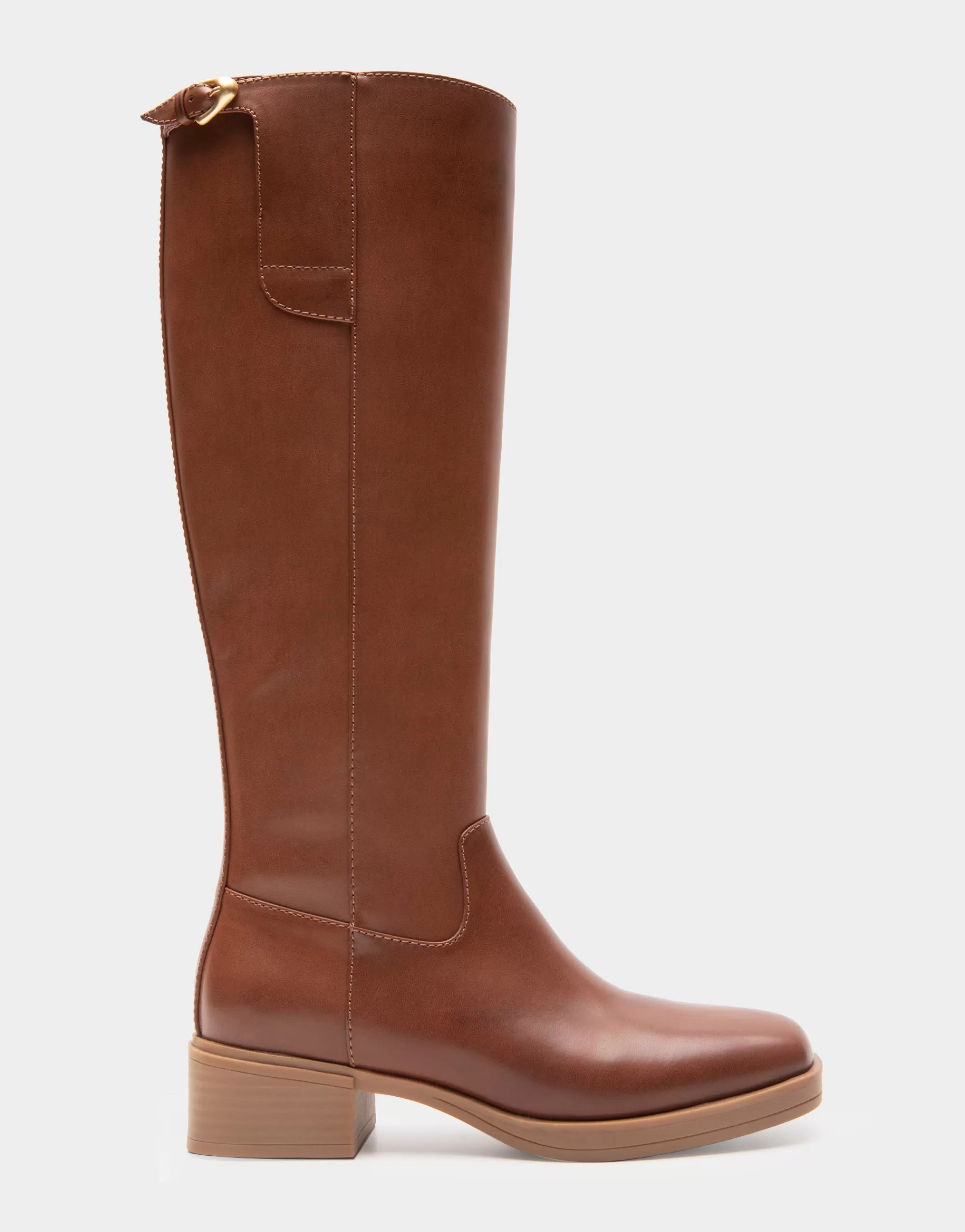 Aerosoles Tall Boots*Comfortable Women's Knee High Mini Organic Mono Link Buckle Equestrian Boot in Tan Faux Leather Faux Leather
