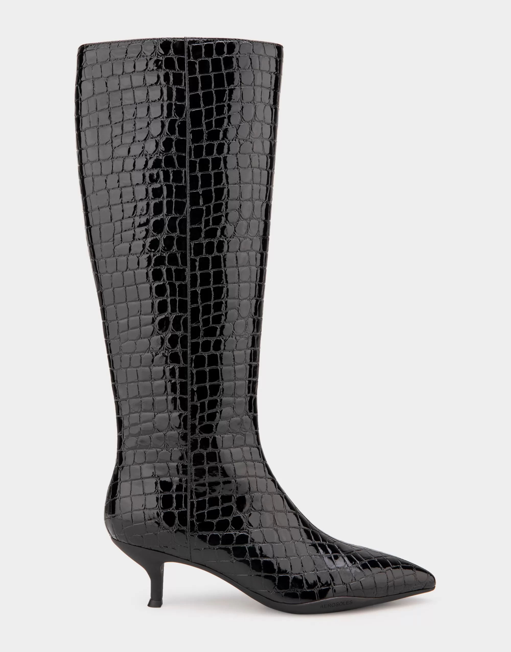 Aerosoles Heeled Boots | Tall Boots*Comfortable Women's Knee High Point Toe Kitten Heel Boot in Black Jelly Croco Croco Faux Leather