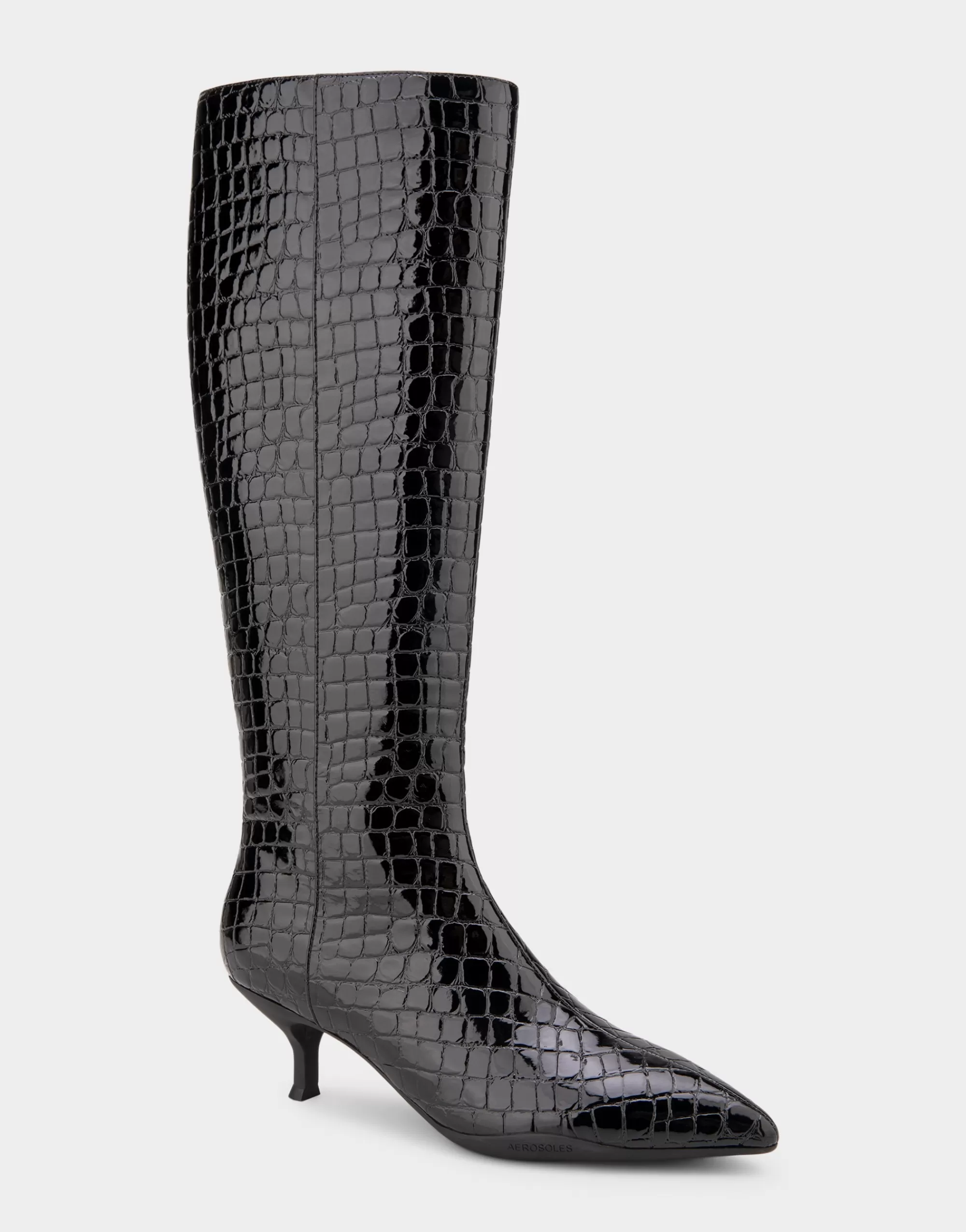 Aerosoles Heeled Boots | Tall Boots*Comfortable Women's Knee High Point Toe Kitten Heel Boot in Black Jelly Croco Croco Faux Leather