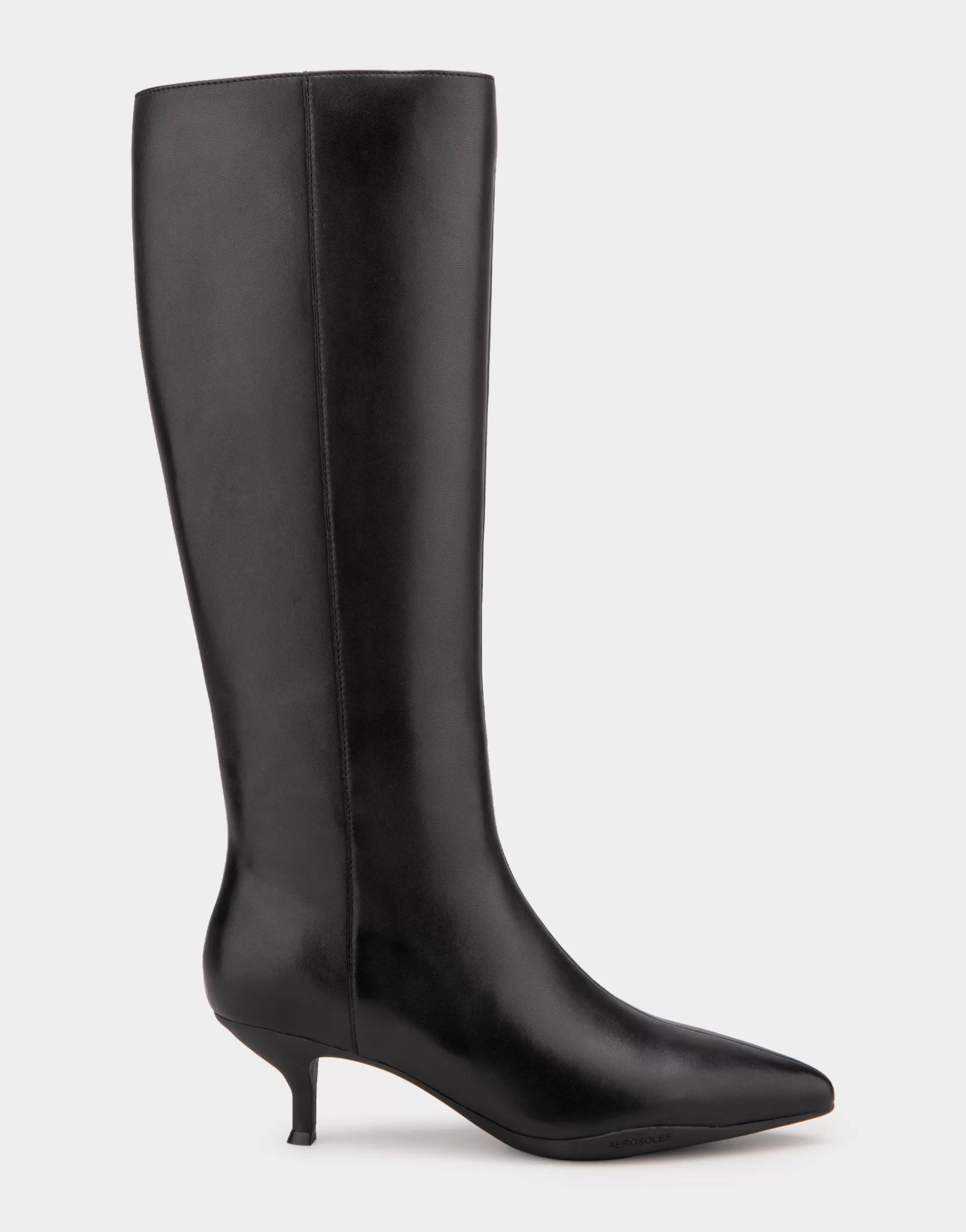 Aerosoles Heeled Boots | Tall Boots*Comfortable Women's Knee High Point Toe Kitten Heel Boot in Black Leather Leather