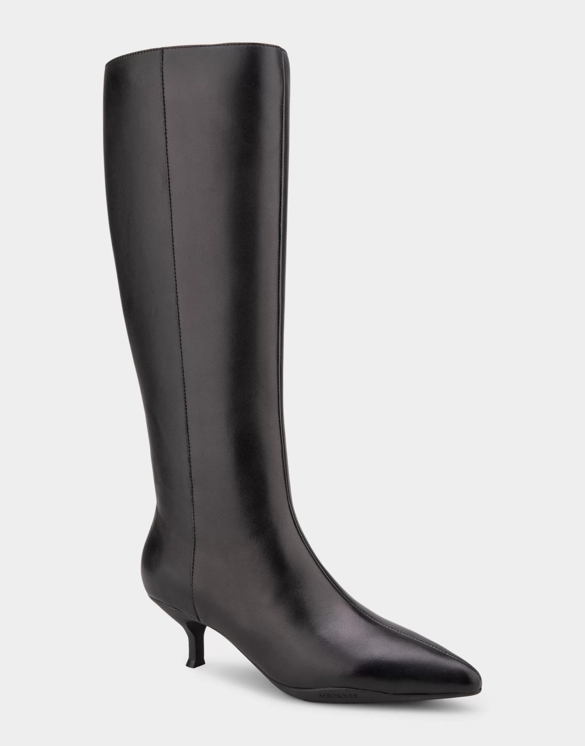 Aerosoles Heeled Boots | Tall Boots*Comfortable Women's Knee High Point Toe Kitten Heel Boot in Black Leather Leather