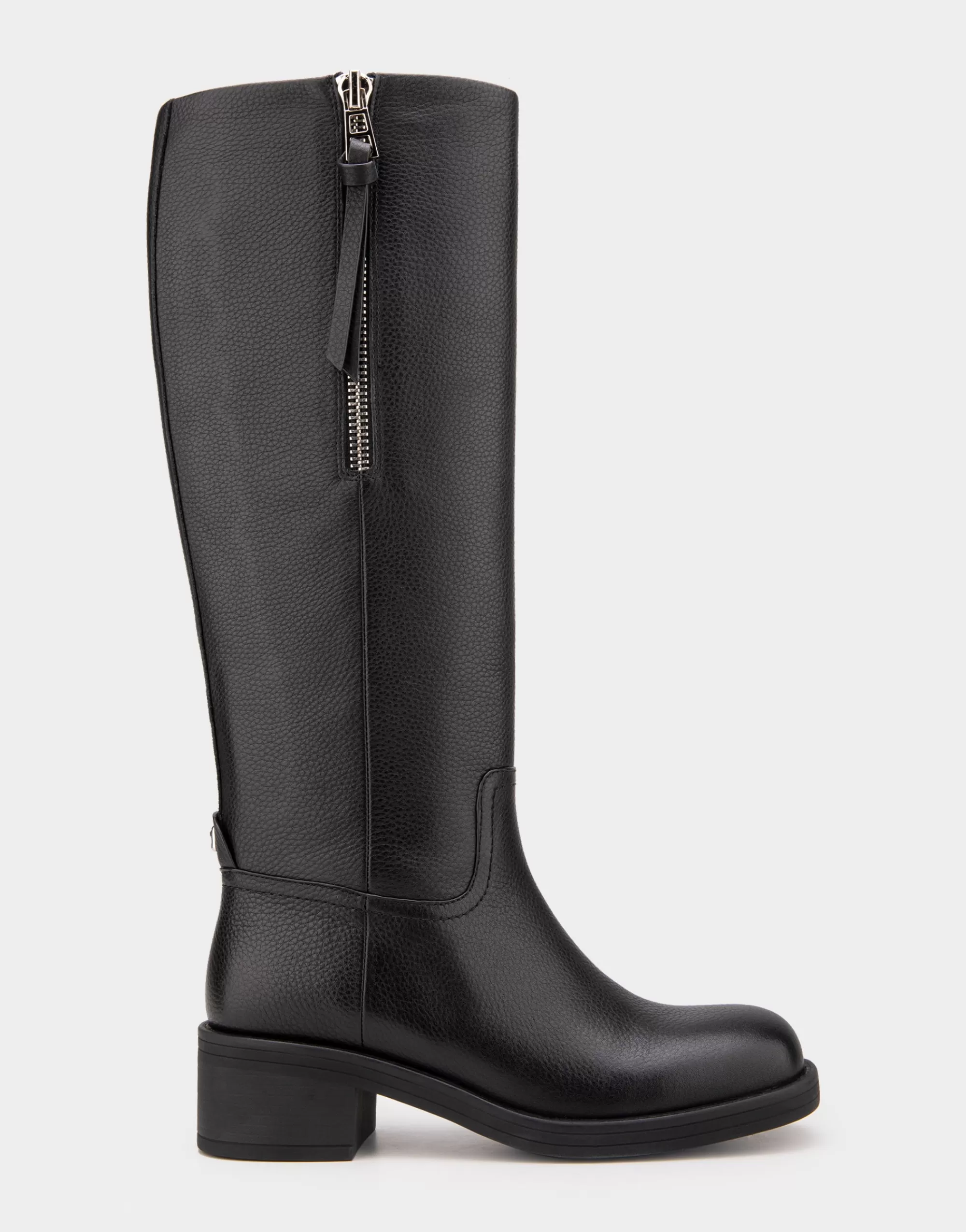 Aerosoles Heeled Boots | Tall Boots*Comfortable Women's Knee High Pull On Clean Moto Boot in Black Pebbled Leather Leather