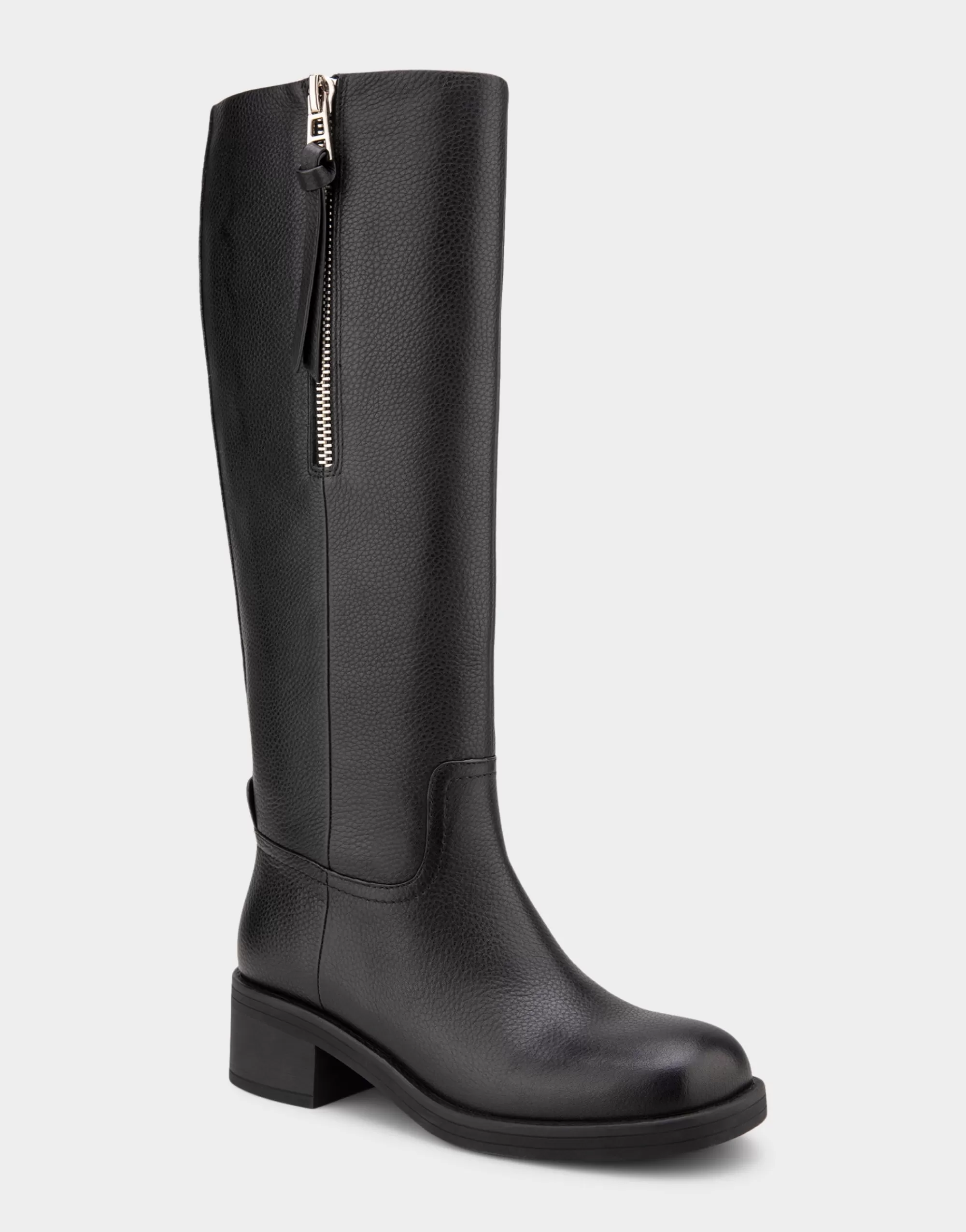 Aerosoles Heeled Boots | Tall Boots*Comfortable Women's Knee High Pull On Clean Moto Boot in Black Pebbled Leather Leather