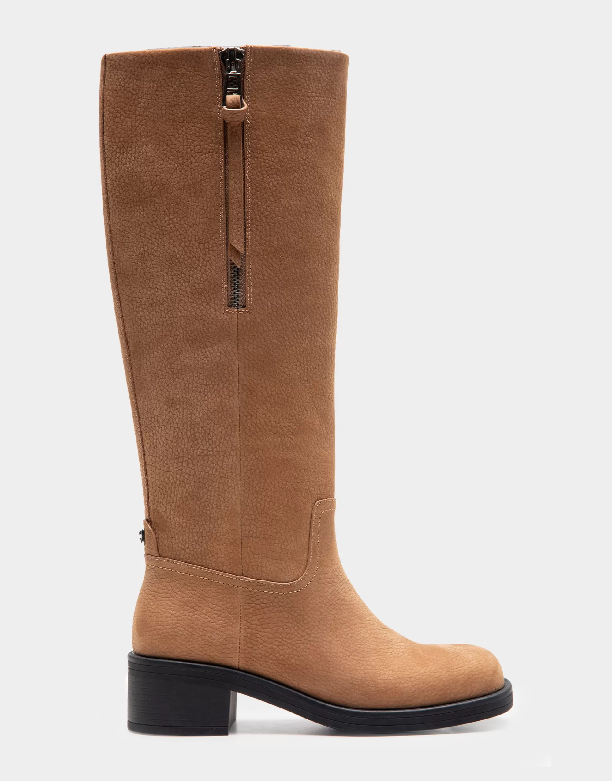 Aerosoles Heeled Boots | Tall Boots*Comfortable Women's Knee High Pull On Clean Moto Boot in Camel Pebbled Nubuck Leather