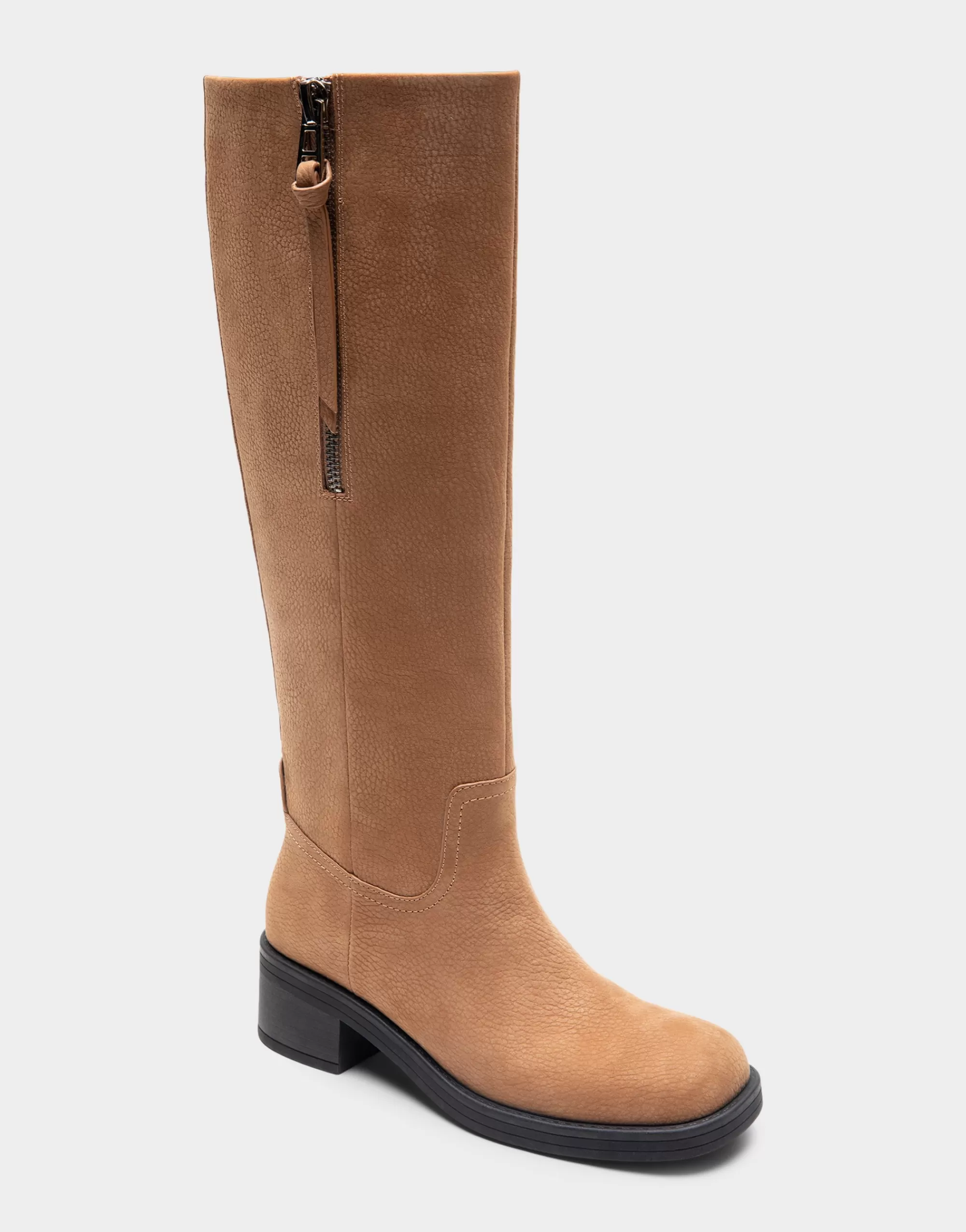 Aerosoles Heeled Boots | Tall Boots*Comfortable Women's Knee High Pull On Clean Moto Boot in Camel Pebbled Nubuck Leather