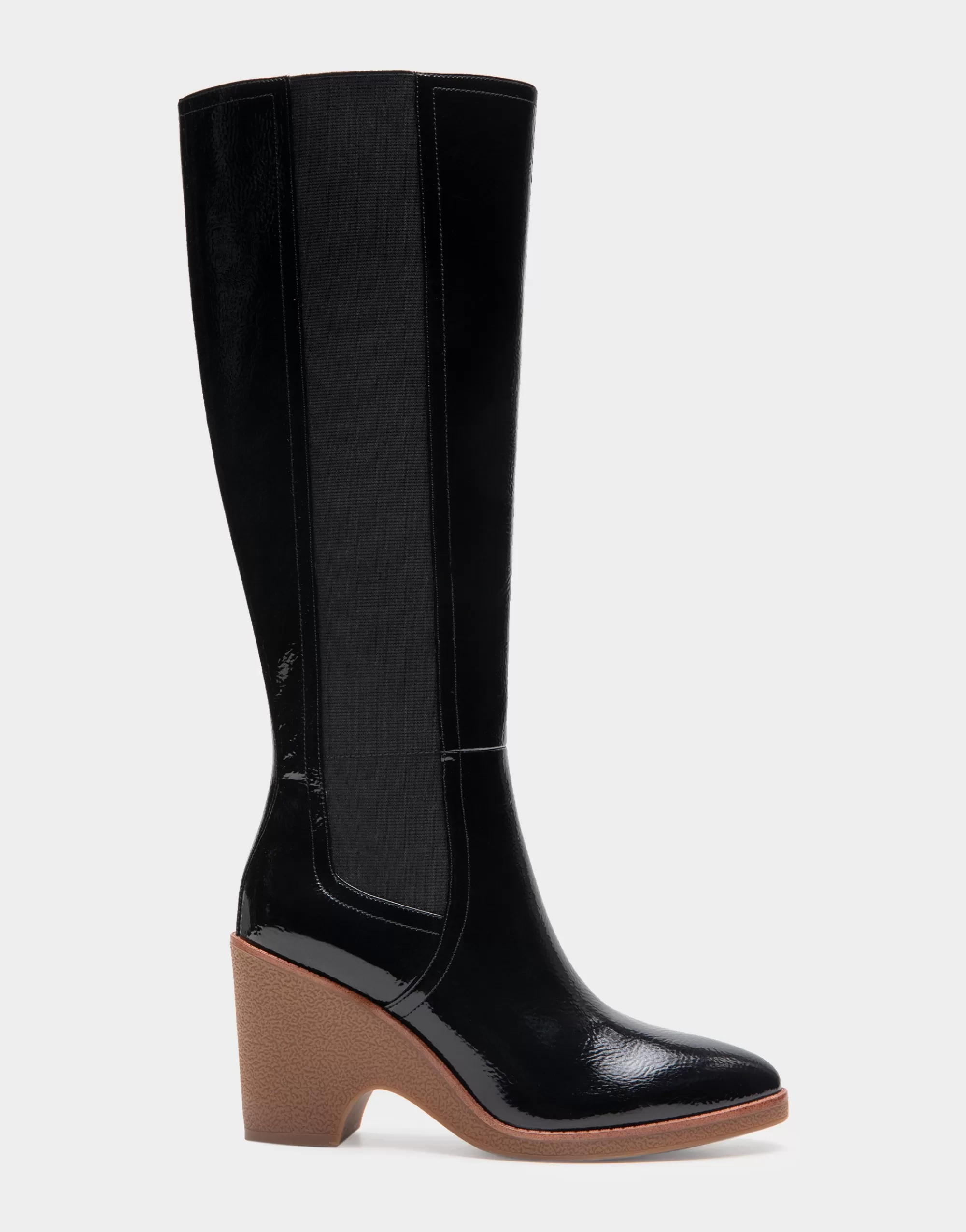 Aerosoles Wedge Boots | Heeled Boots*Comfortable Women's Knee High Sculpted Wedge Almond Toe Boot in Black Crinkled Patent Faux Leather