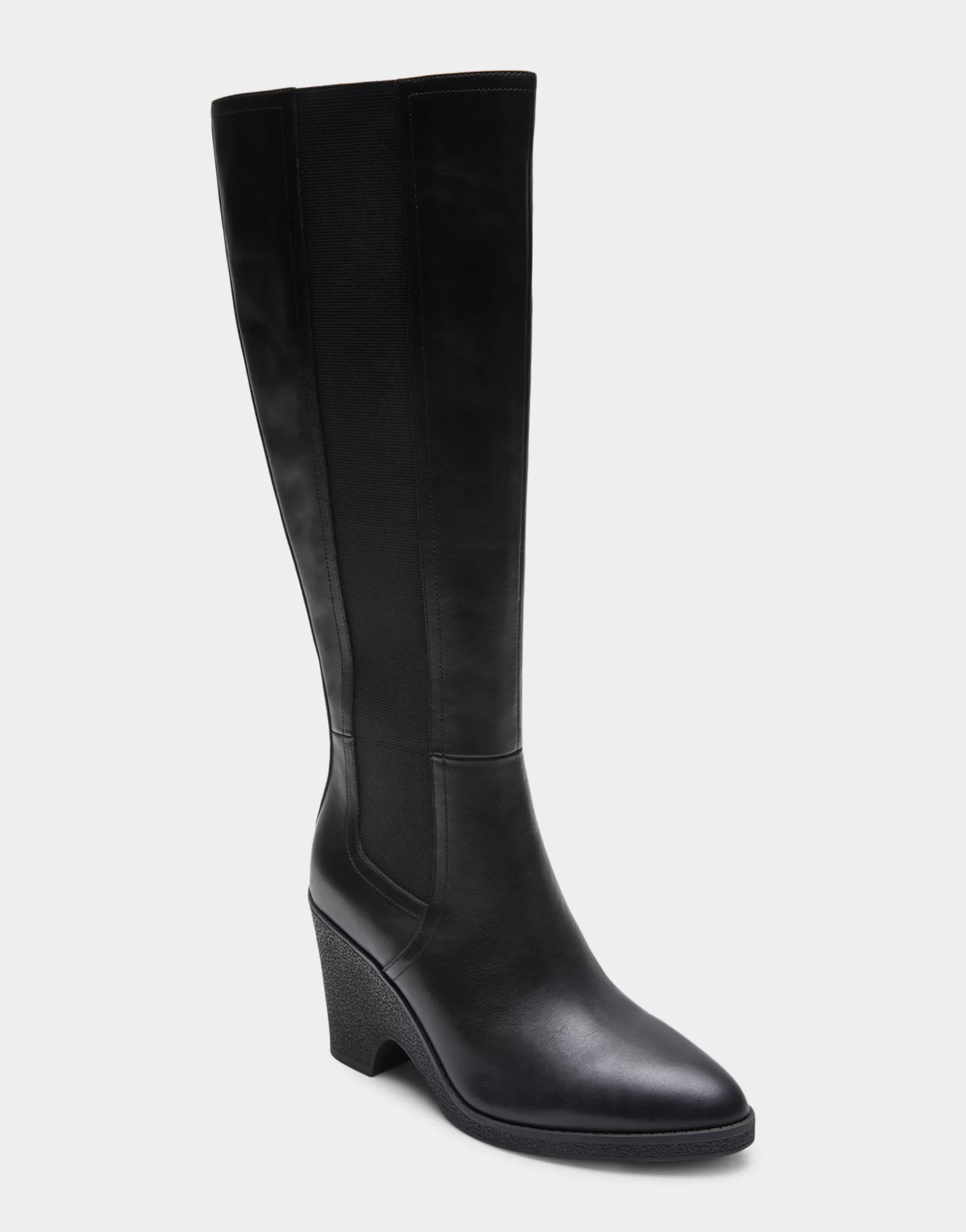 Aerosoles Wedge Boots | Tall Boots*Comfortable Women's Knee High Sculpted Wedge Almond Toe Boot in Black Leather