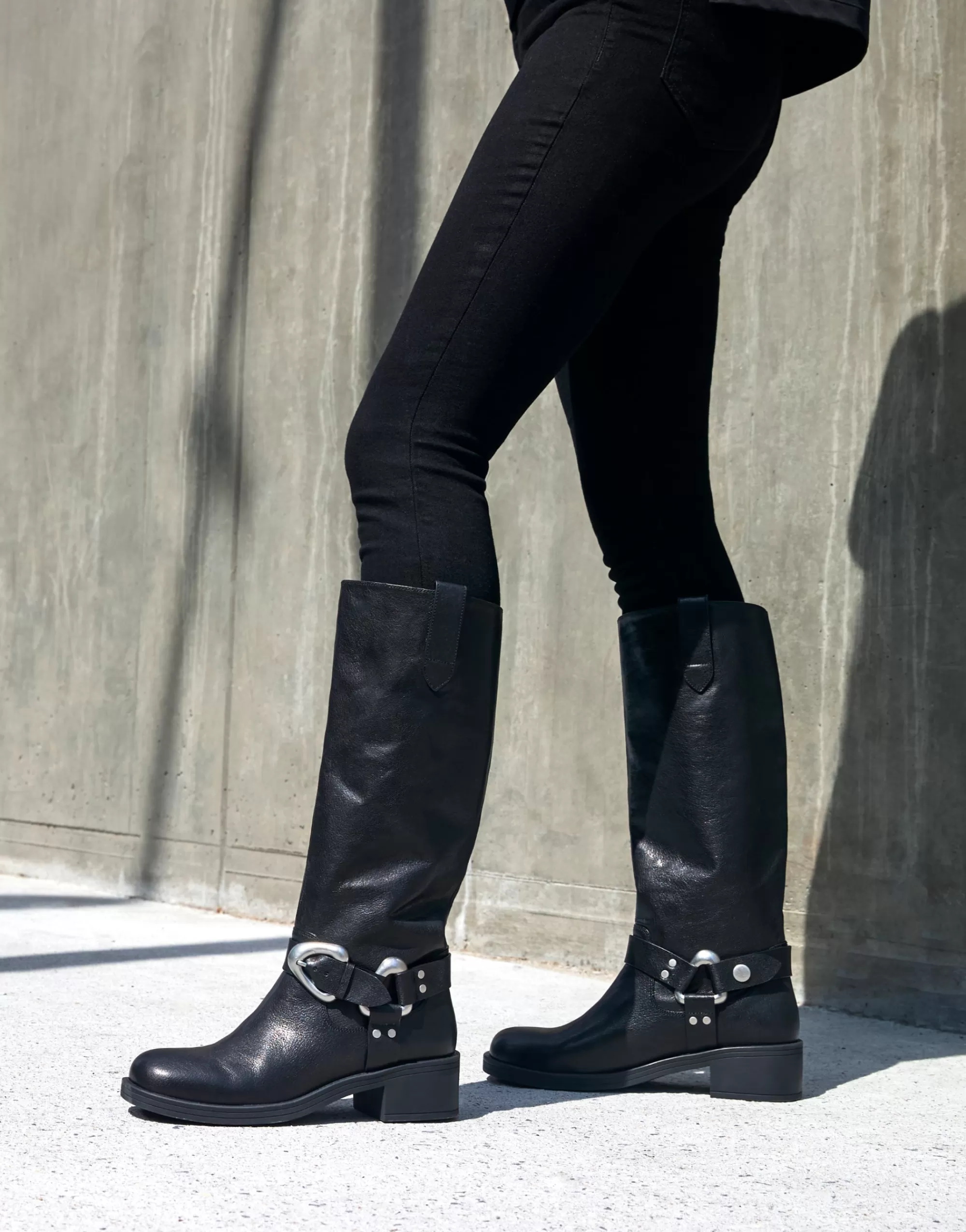Aerosoles Heeled Boots | Tall Boots*Comfortable Women's Knee High Squared Toe Engineer Boot in Black Waxy Leather