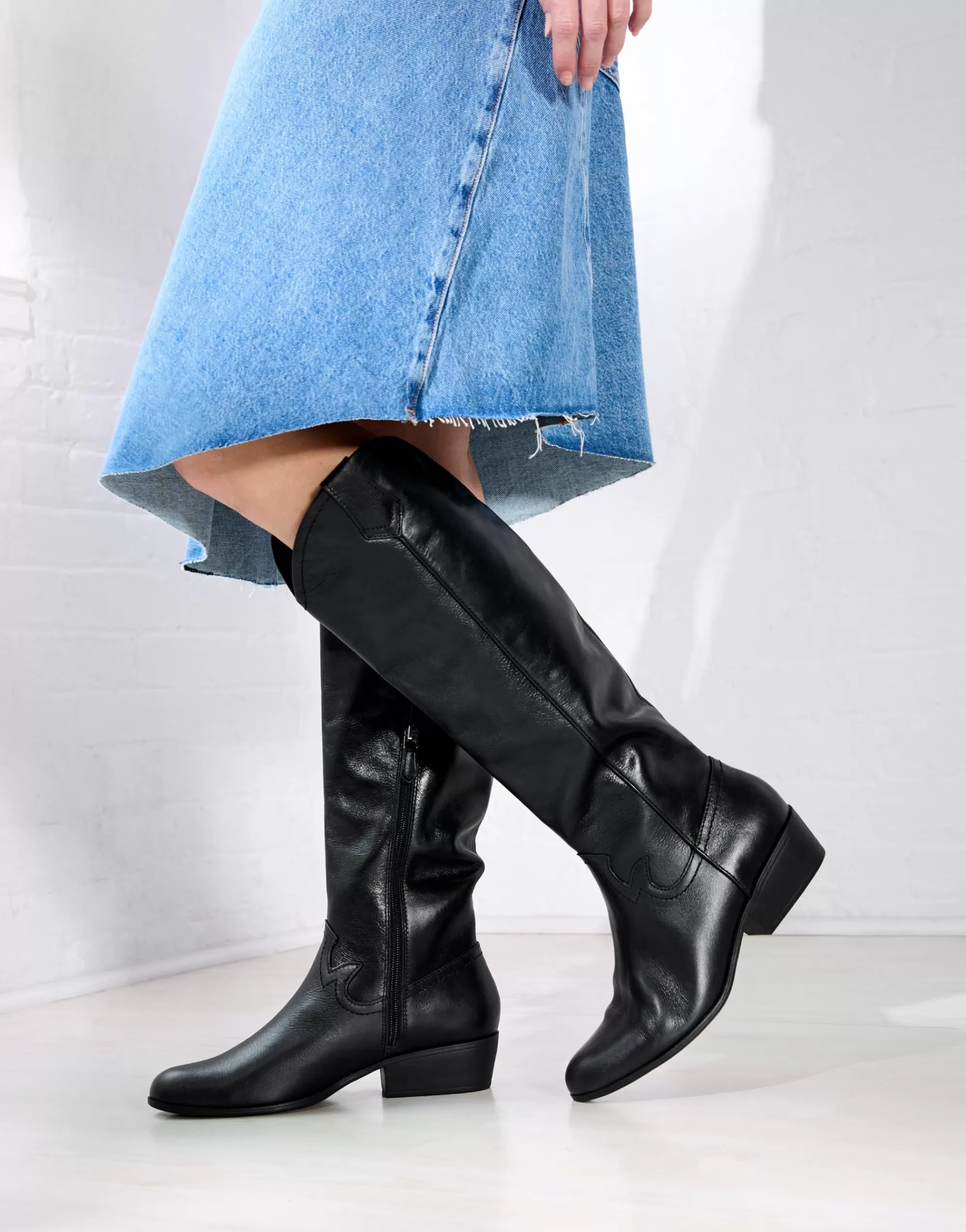 Aerosoles Heeled Boots | Tall Boots*Comfortable Women's Knee High Western Boot in Black Burnished Leather