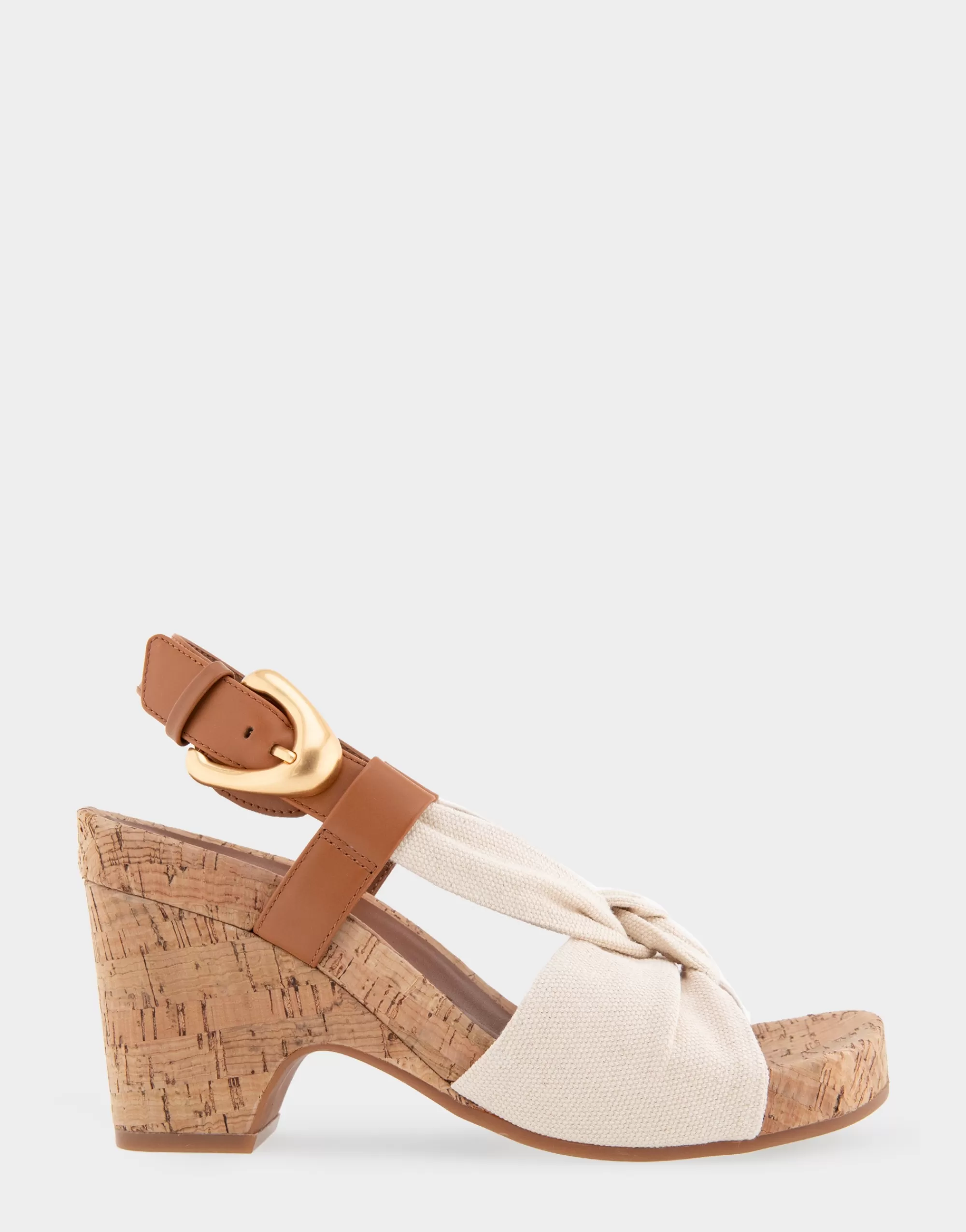 Aerosoles Dress | Wedges*Comfortable Women's Knotted Buckled Footbed Wedge Sandal in Natural Canvas Fabric Canvas Fabric