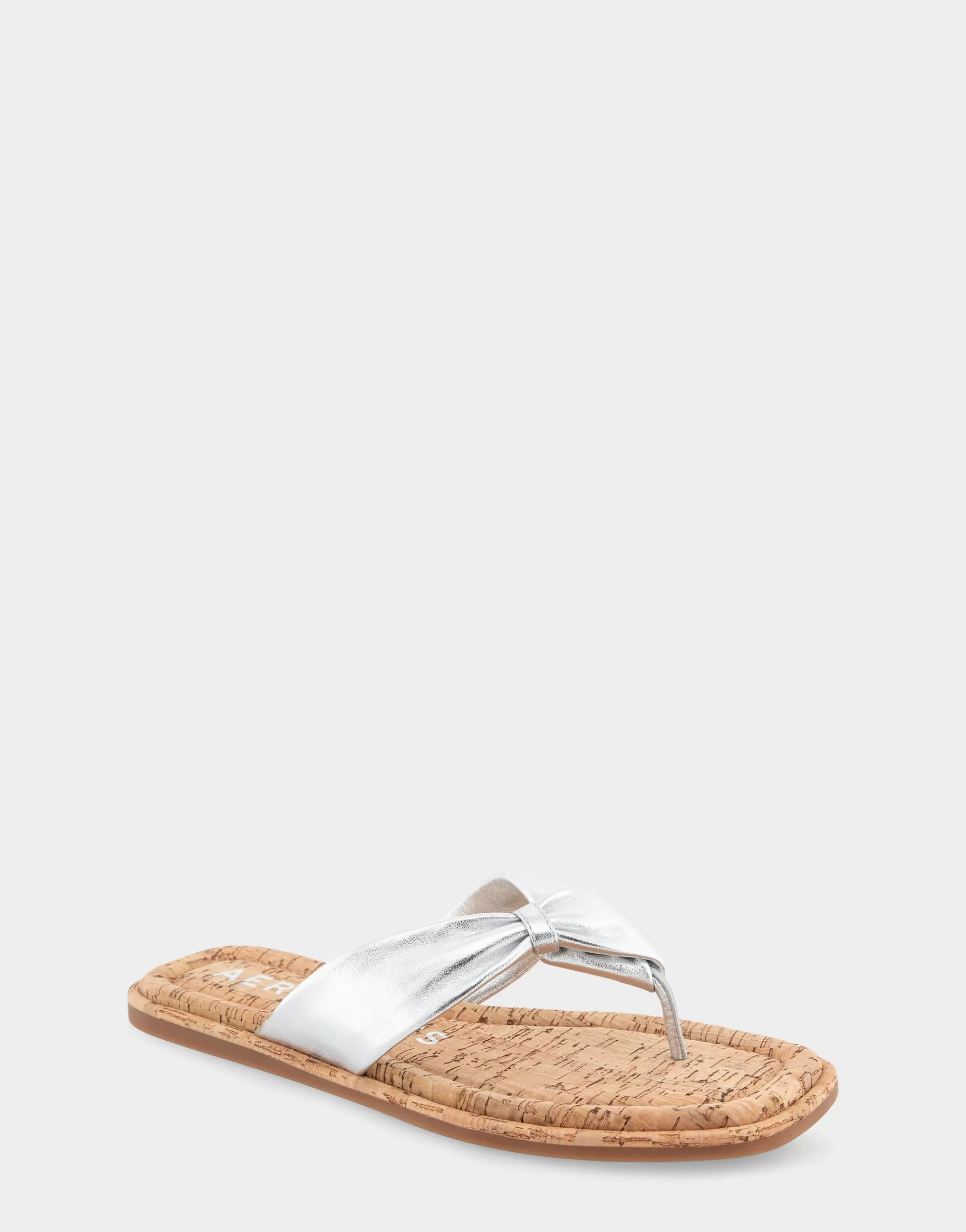 Aerosoles Flats*Comfortable Women's Knotted Thong Sandal in Silver Metallic Leather