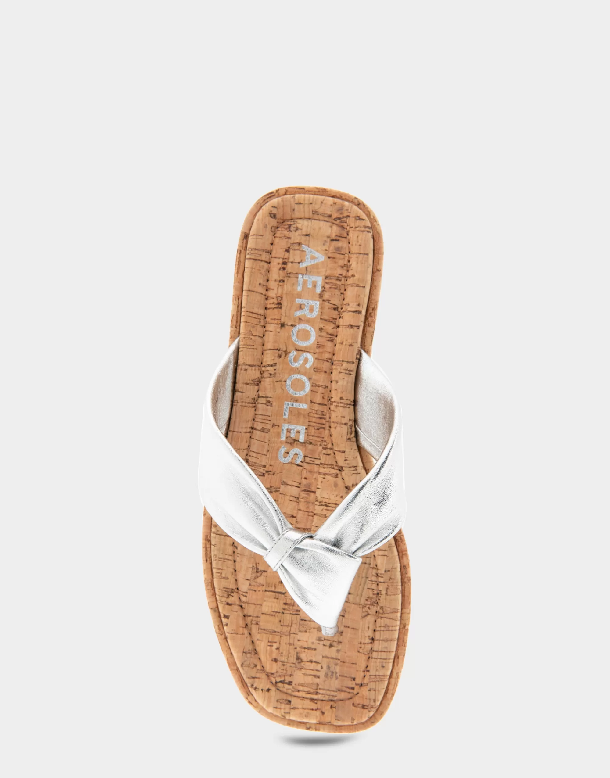 Aerosoles Flats*Comfortable Women's Knotted Thong Sandal in Silver Metallic Leather