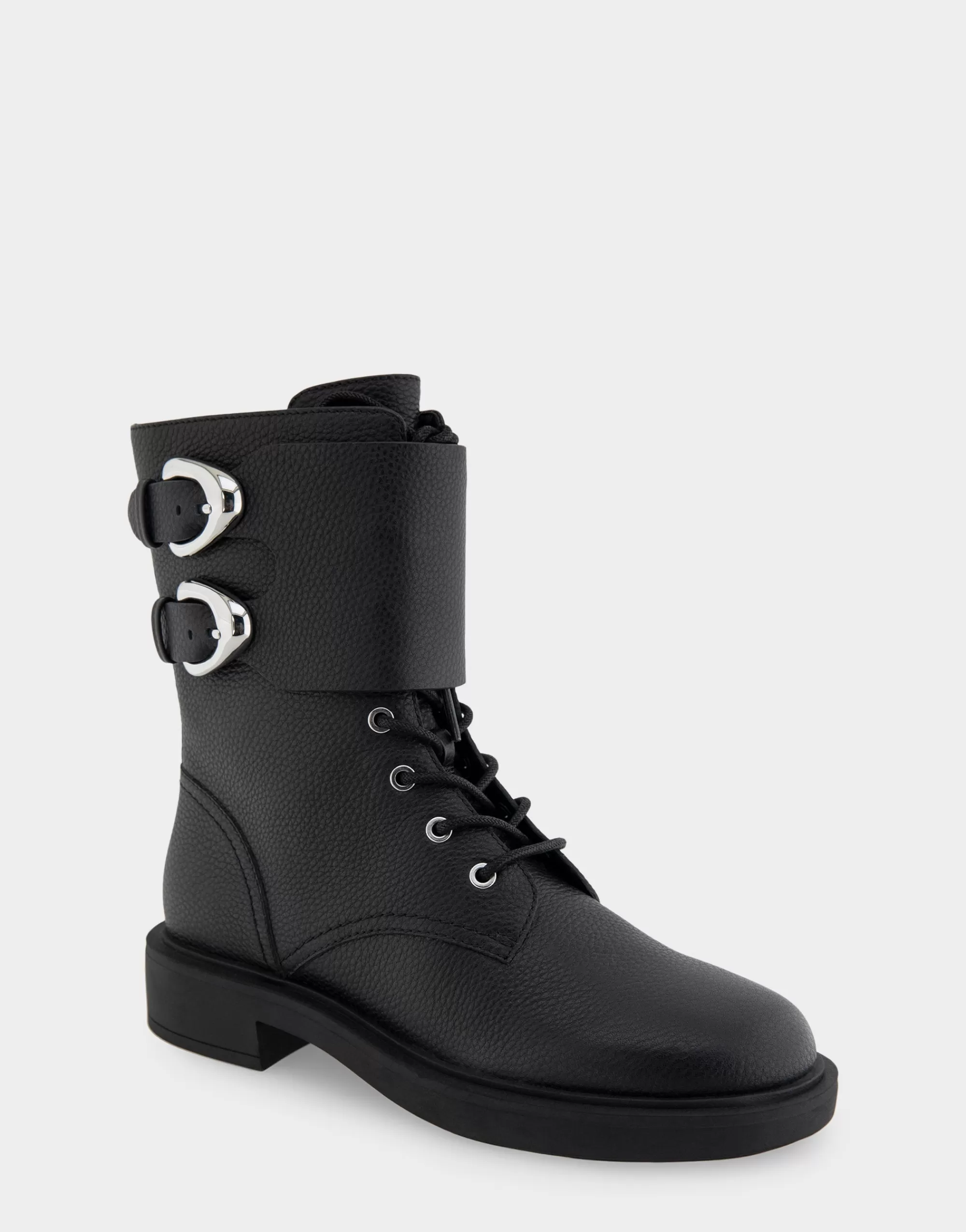 Aerosoles Mid Calf Boots | Ankle Boots*Comfortable Women's Lace Up Combat Boot With Monk Strap in Black Pebbled Leather Leather