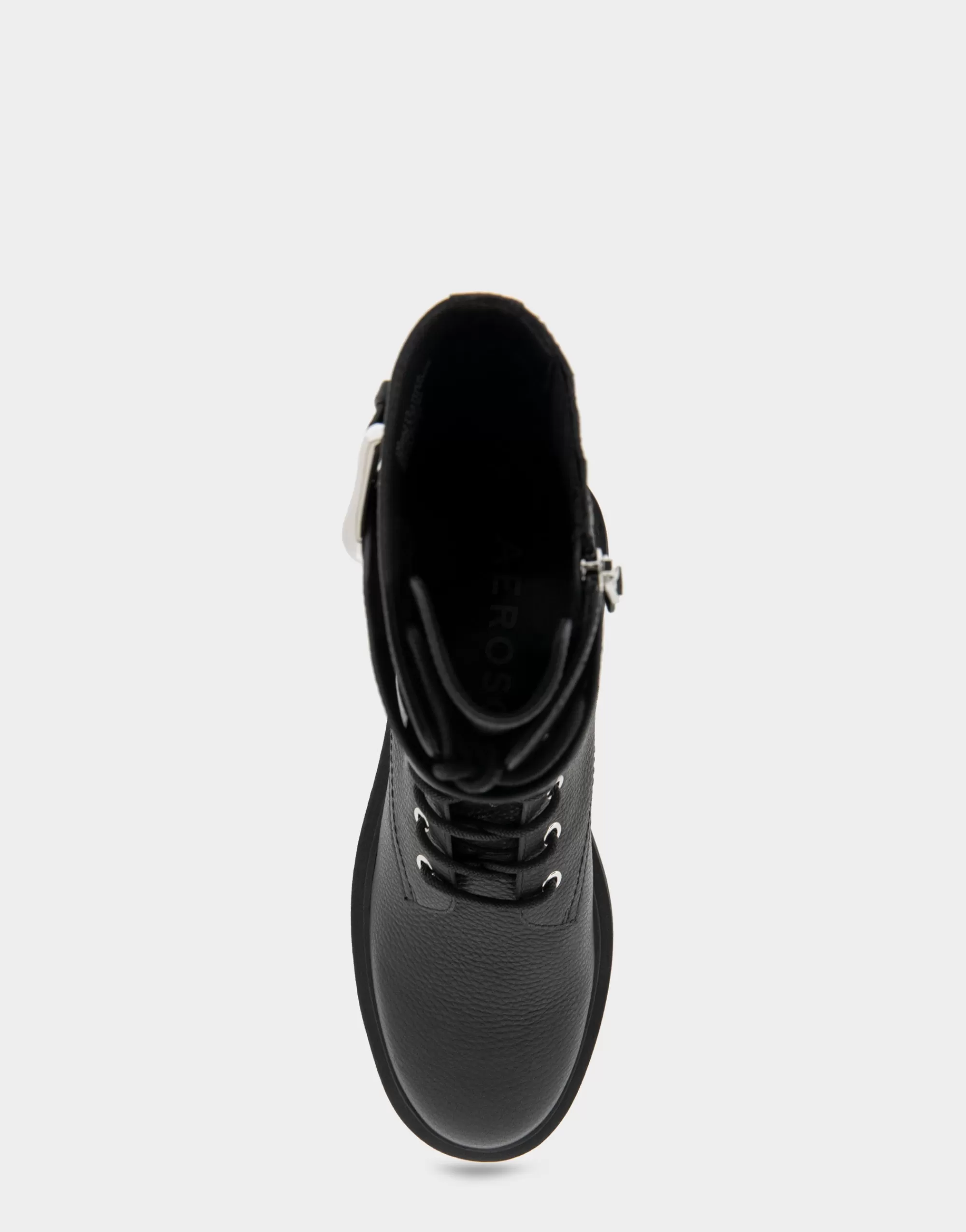 Aerosoles Mid Calf Boots | Ankle Boots*Comfortable Women's Lace Up Combat Boot With Monk Strap in Black Pebbled Leather Leather