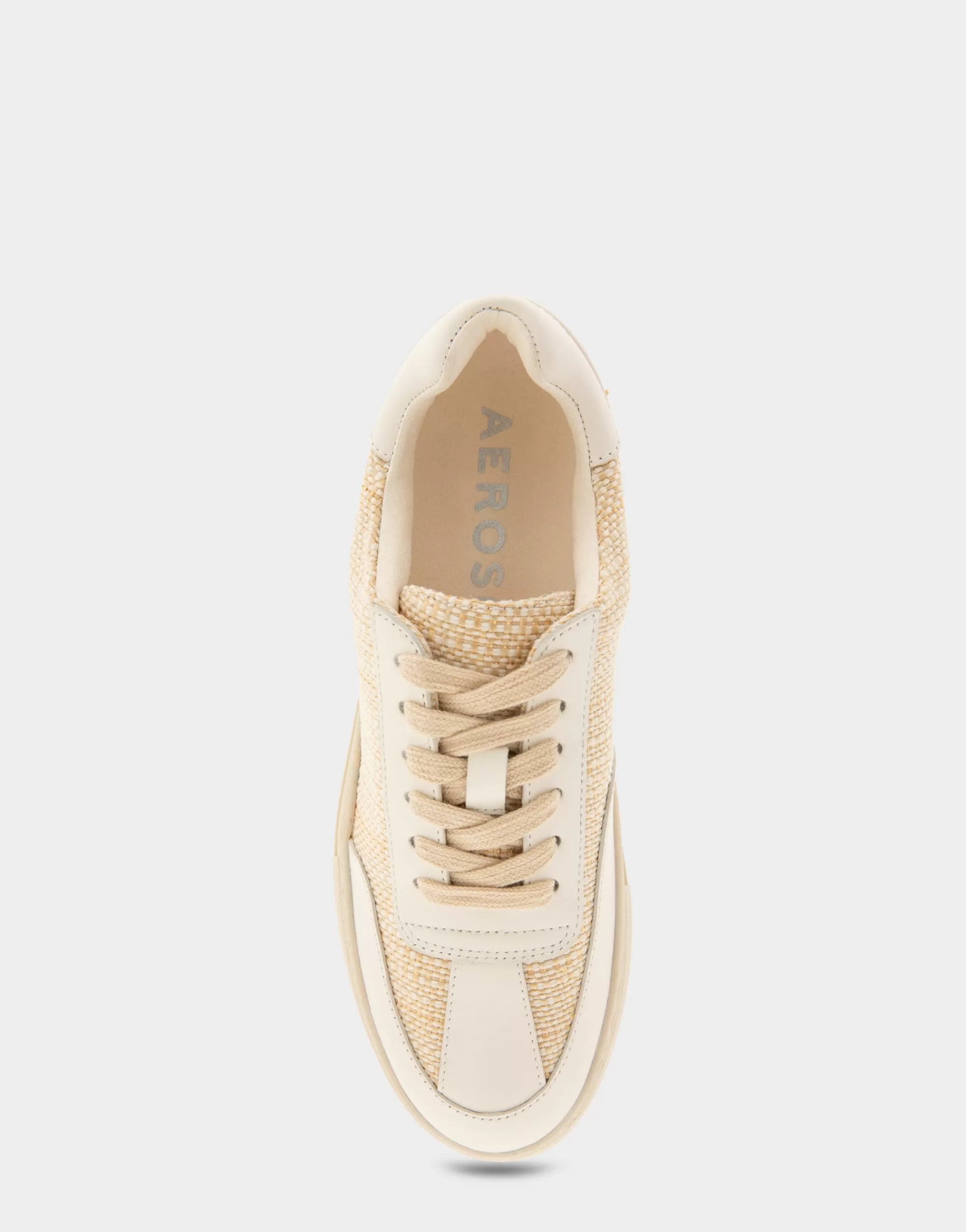 Aerosoles Flatforms | Wedges*Comfortable Women's Lace Up Hidden Wedge Sneaker in Sand Raffia Combo Raffia Fabric