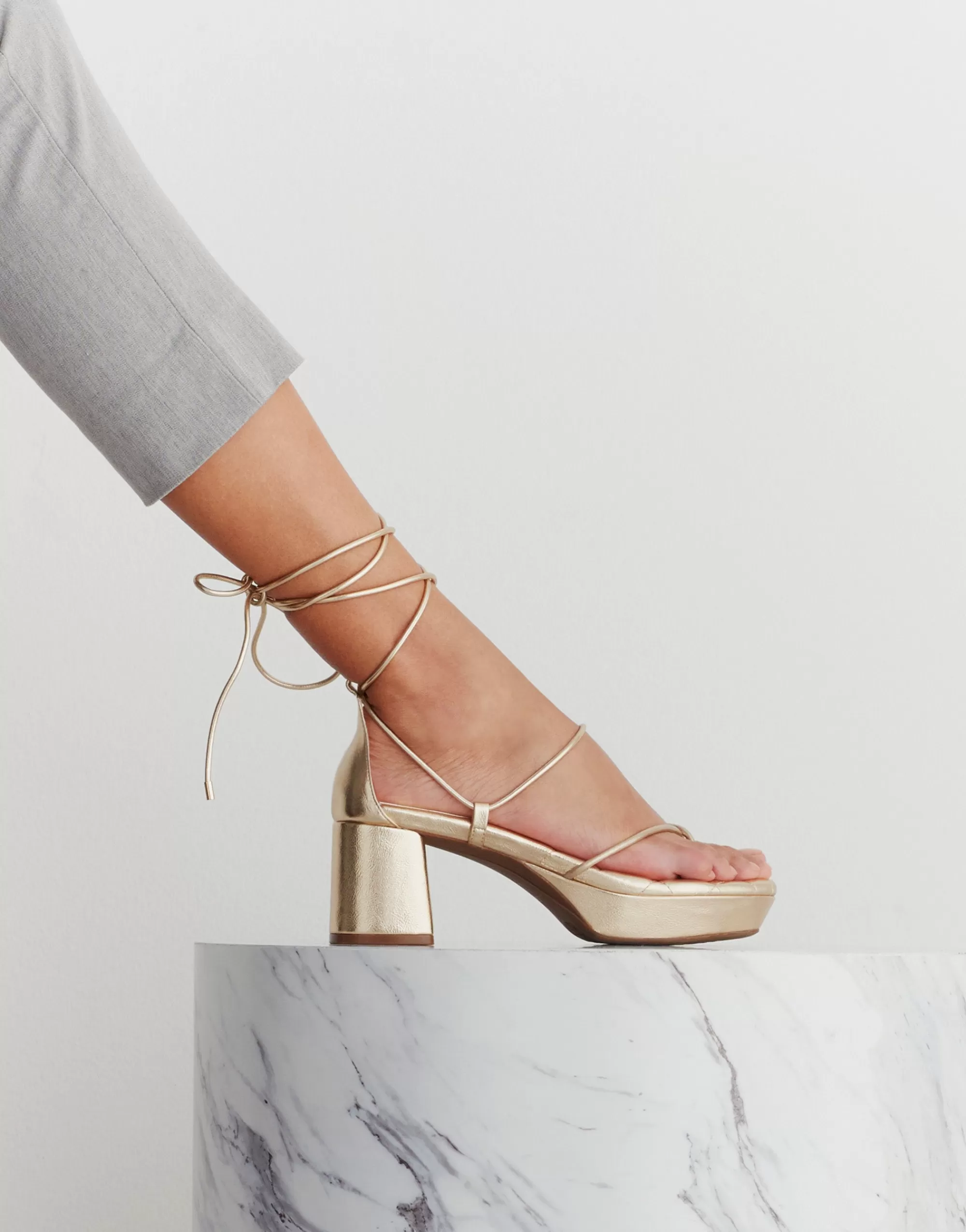 Aerosoles Platforms*Comfortable Women's Lace Up Platform Sandal in Soft Gold Faux Leather