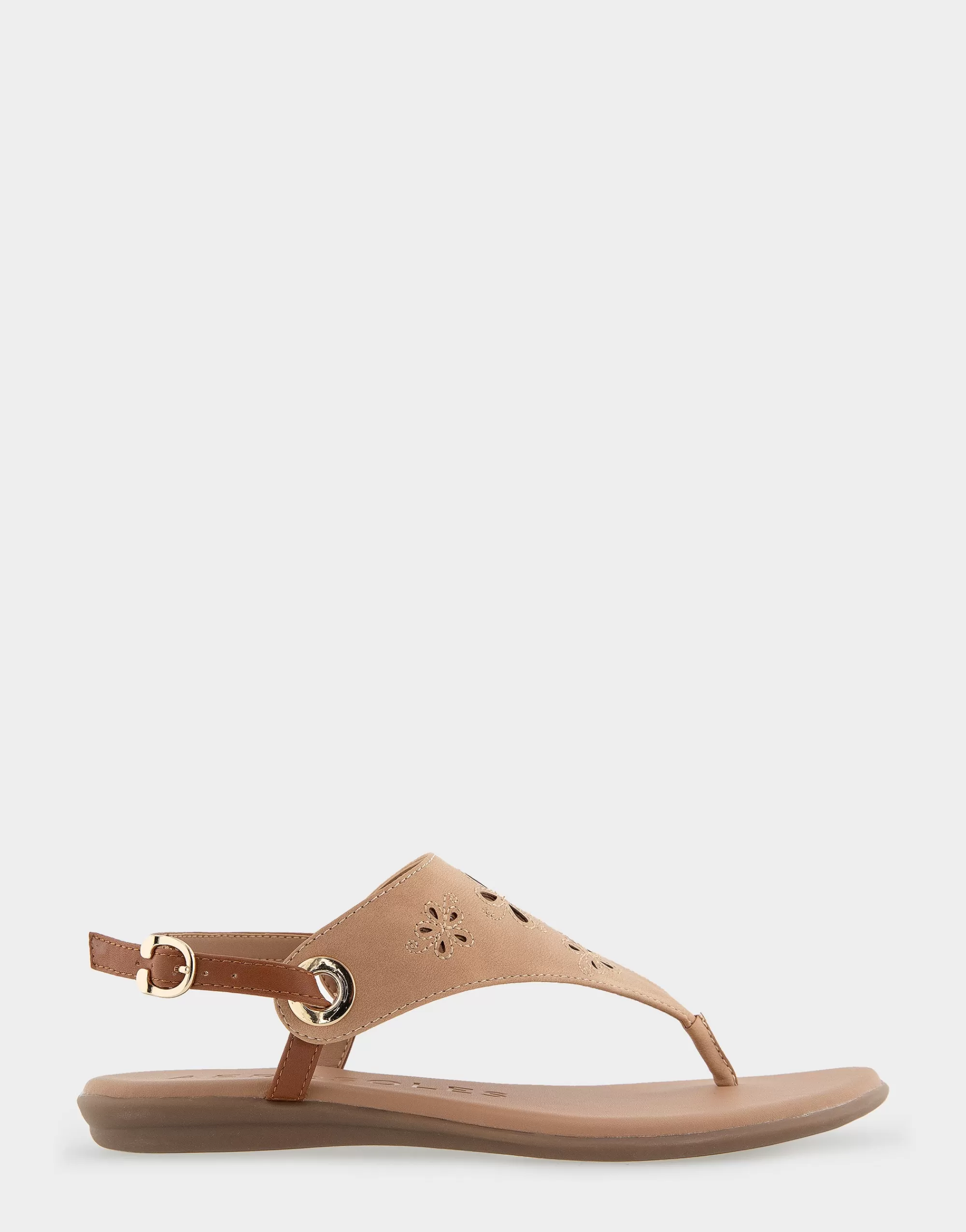 Aerosoles Flats*Comfortable Women's Laser Cut Slingback Thong Sandal in Doe Faux Leather Faux Suede