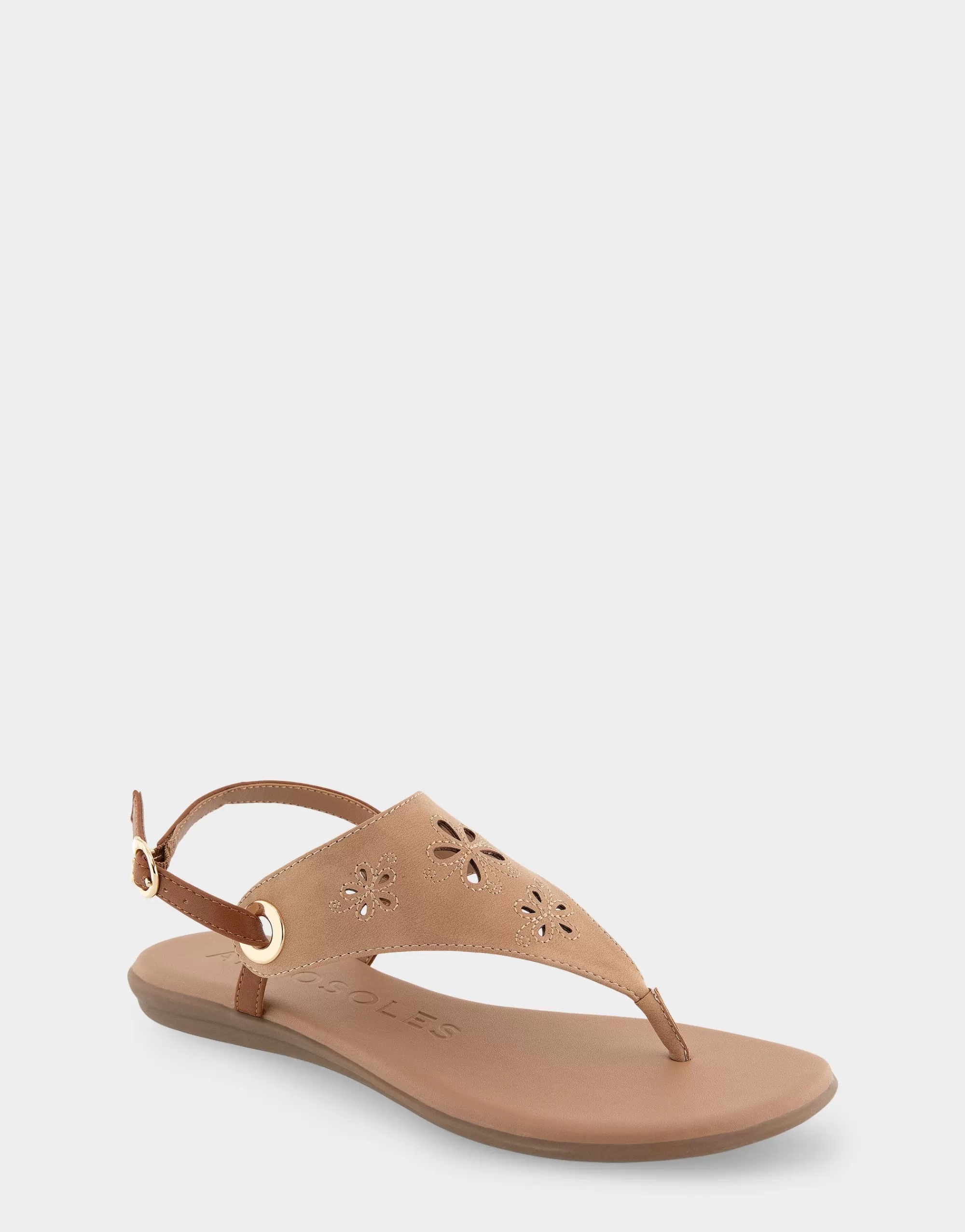 Aerosoles Flats*Comfortable Women's Laser Cut Slingback Thong Sandal in Doe Faux Leather Faux Suede