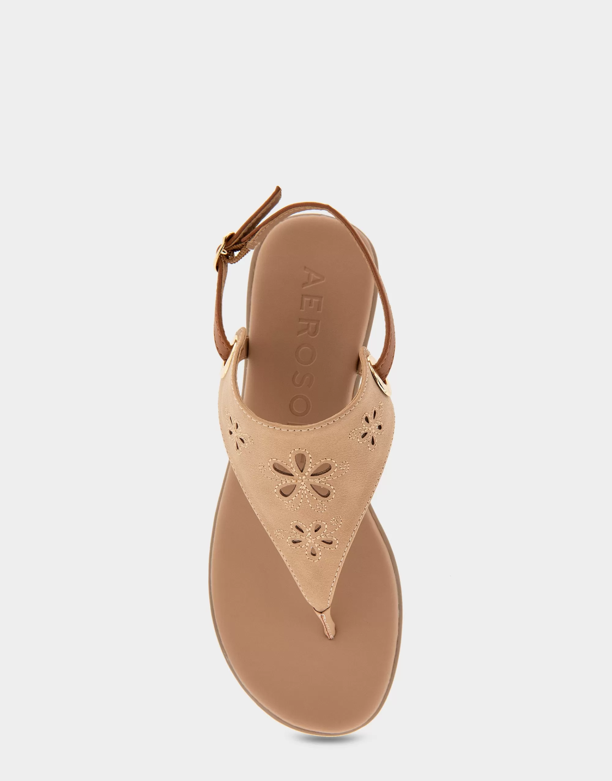 Aerosoles Flats*Comfortable Women's Laser Cut Slingback Thong Sandal in Doe Faux Leather Faux Suede