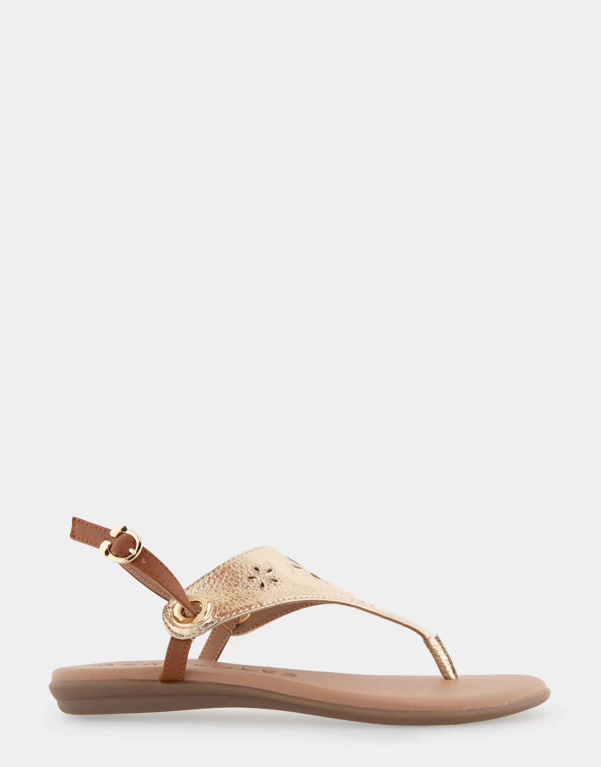 Aerosoles Flats*Comfortable Women's Laser Cut Slingback Thong Sandal in Soft Gold Faux Leather
