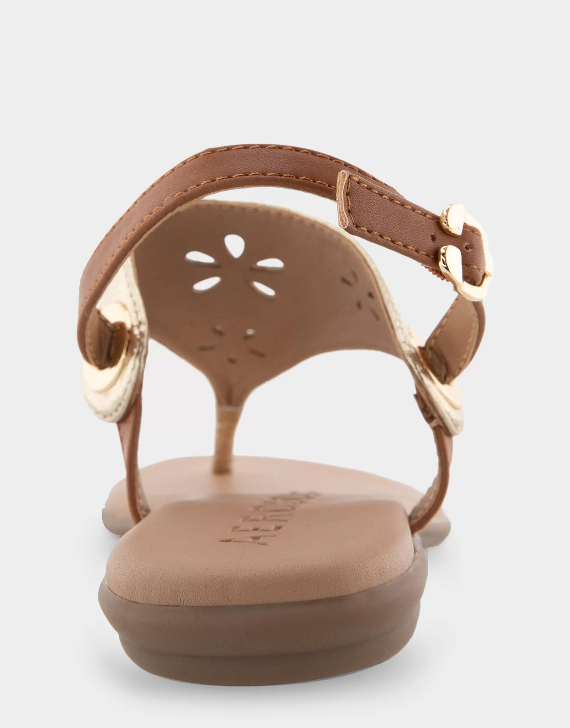Aerosoles Flats*Comfortable Women's Laser Cut Slingback Thong Sandal in Soft Gold Faux Leather