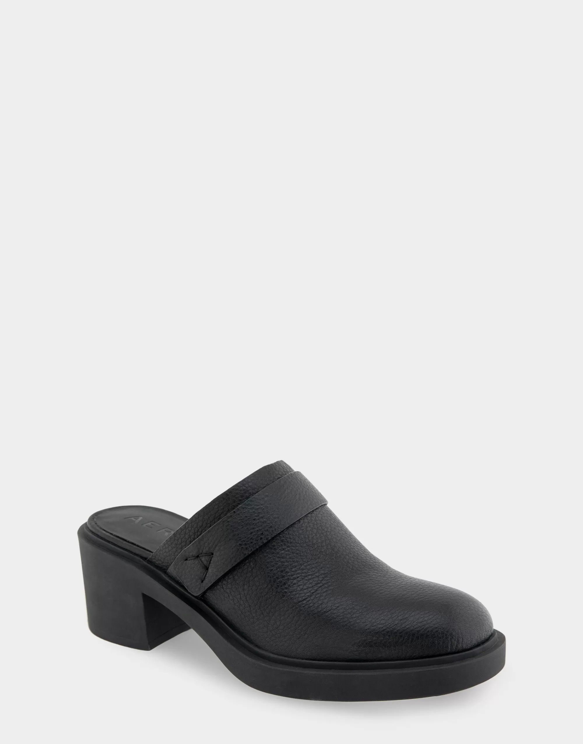 Aerosoles Clogs & Mules*Comfortable Women's Molded Block Heel Mule in Black Pebbled Leather
