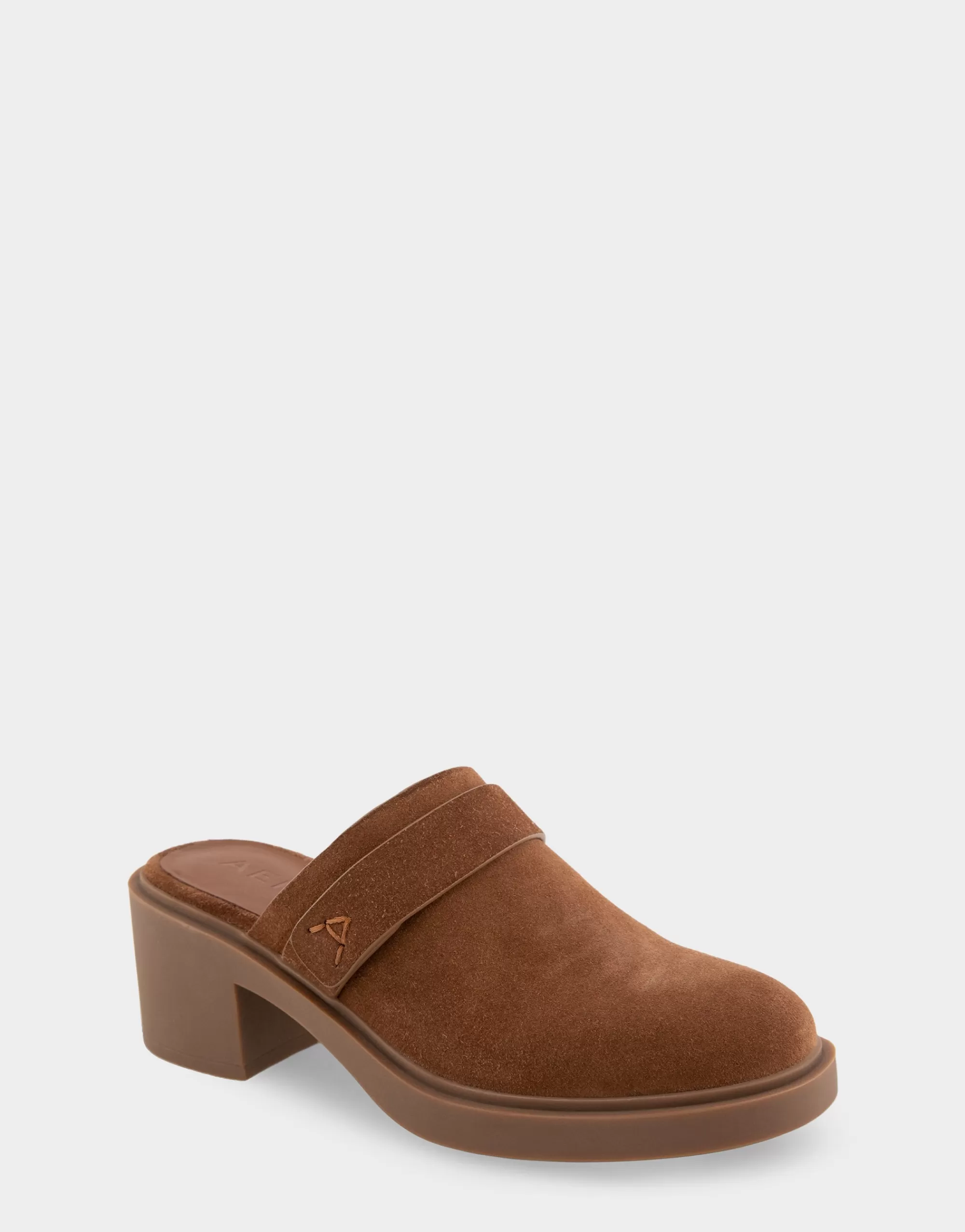 Aerosoles Clogs & Mules*Comfortable Women's Molded Block Heel Mule in Tobacco Suede